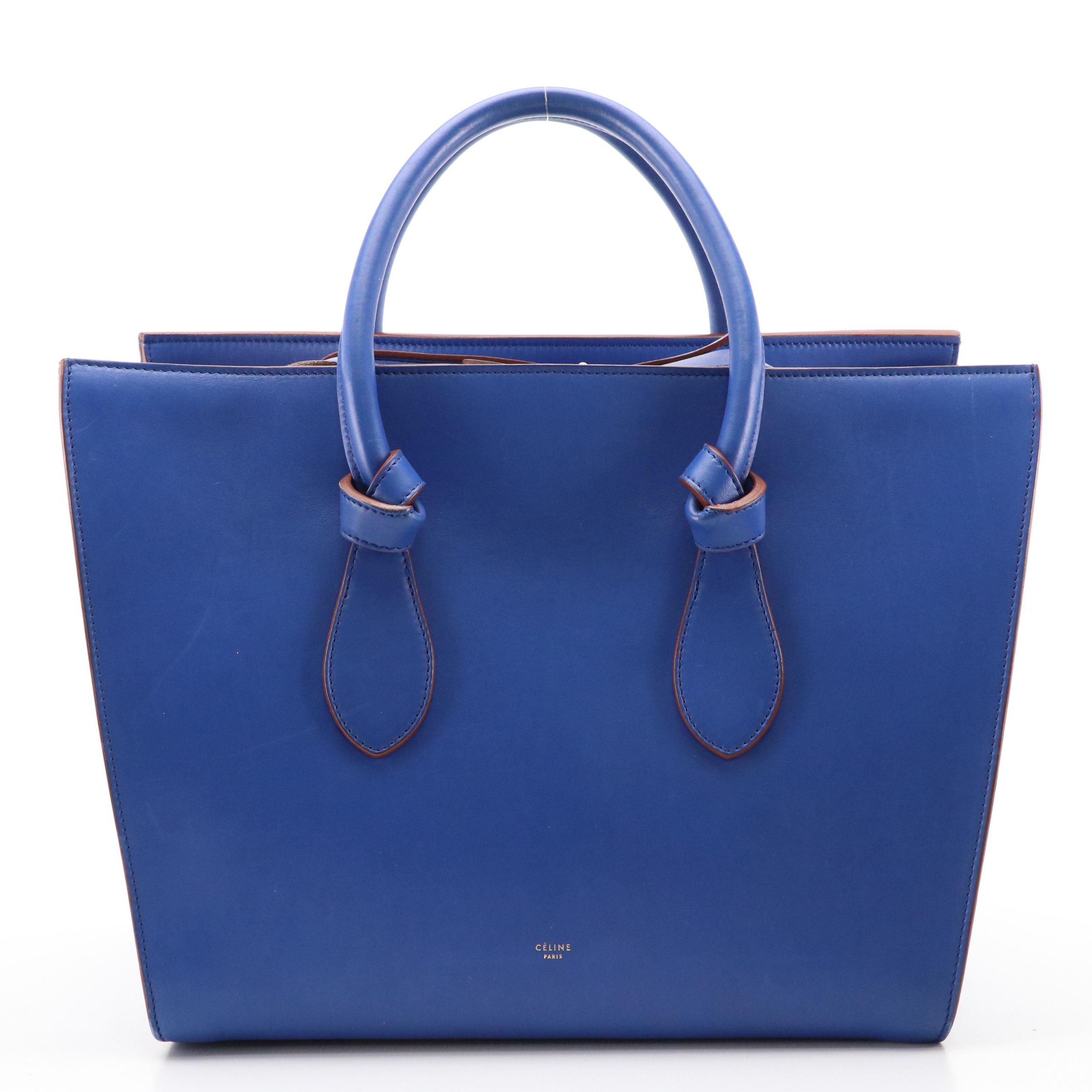 Céline Large Tie Tote in Cobalt Blue Calfskin Leather