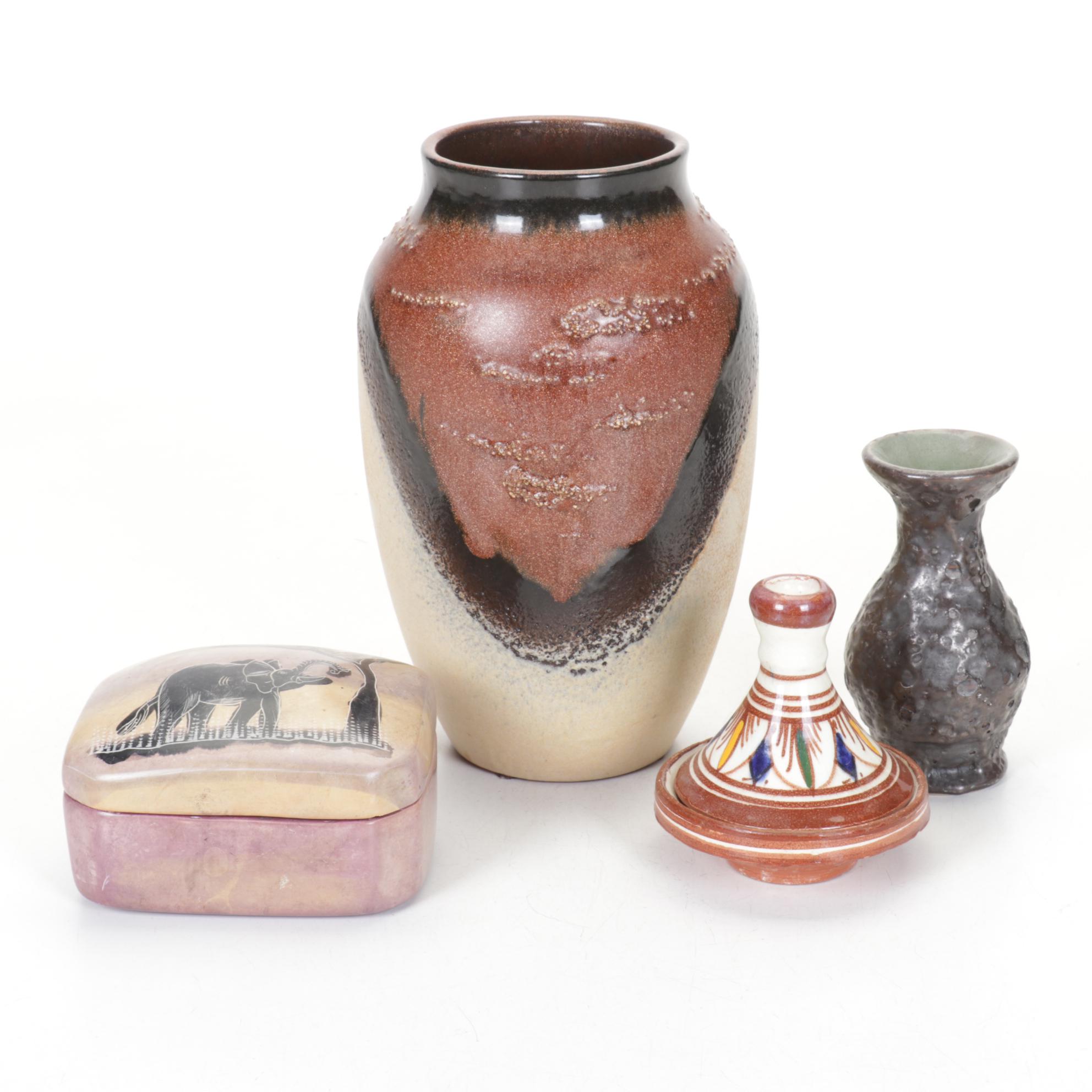 Ceramic Mini Tagine, Vases and Kenyan Carved Soapstone Box