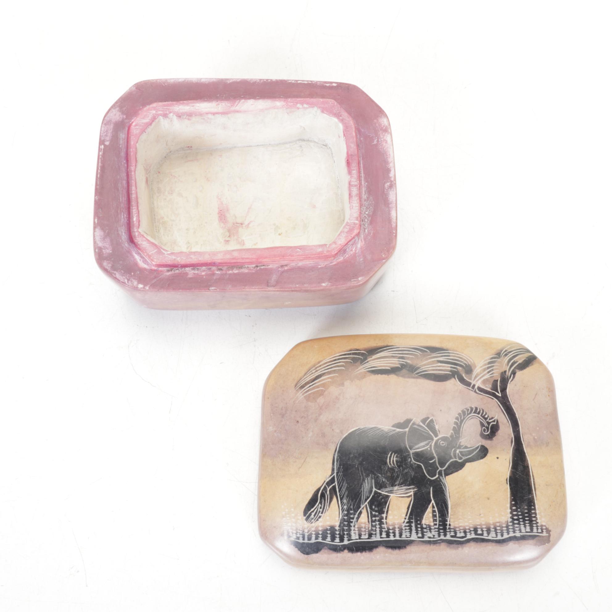 Ceramic Mini Tagine, Vases and Kenyan Carved Soapstone Box