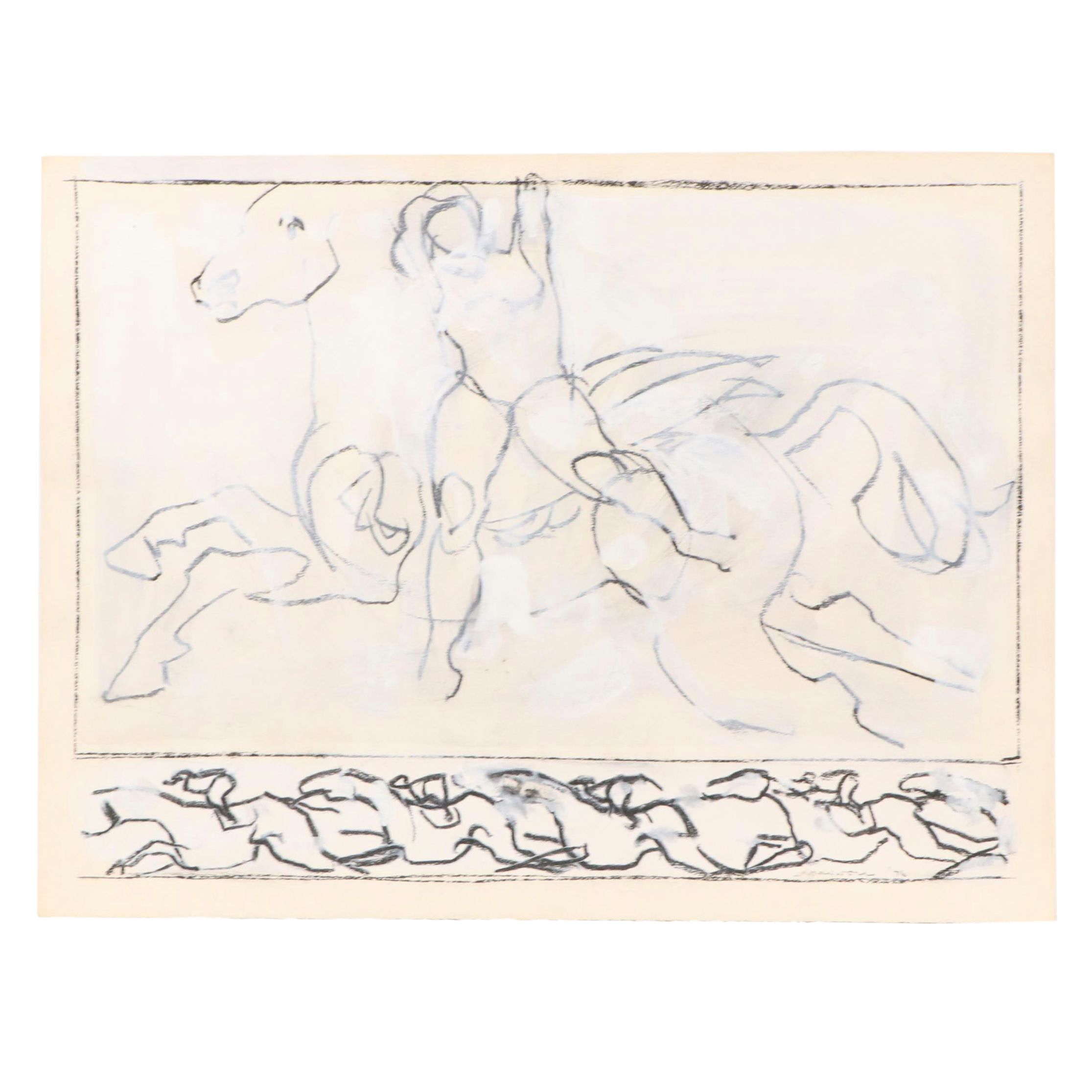 Jack Meanwell Modern Figural Oil Pastel Drawing, 1976