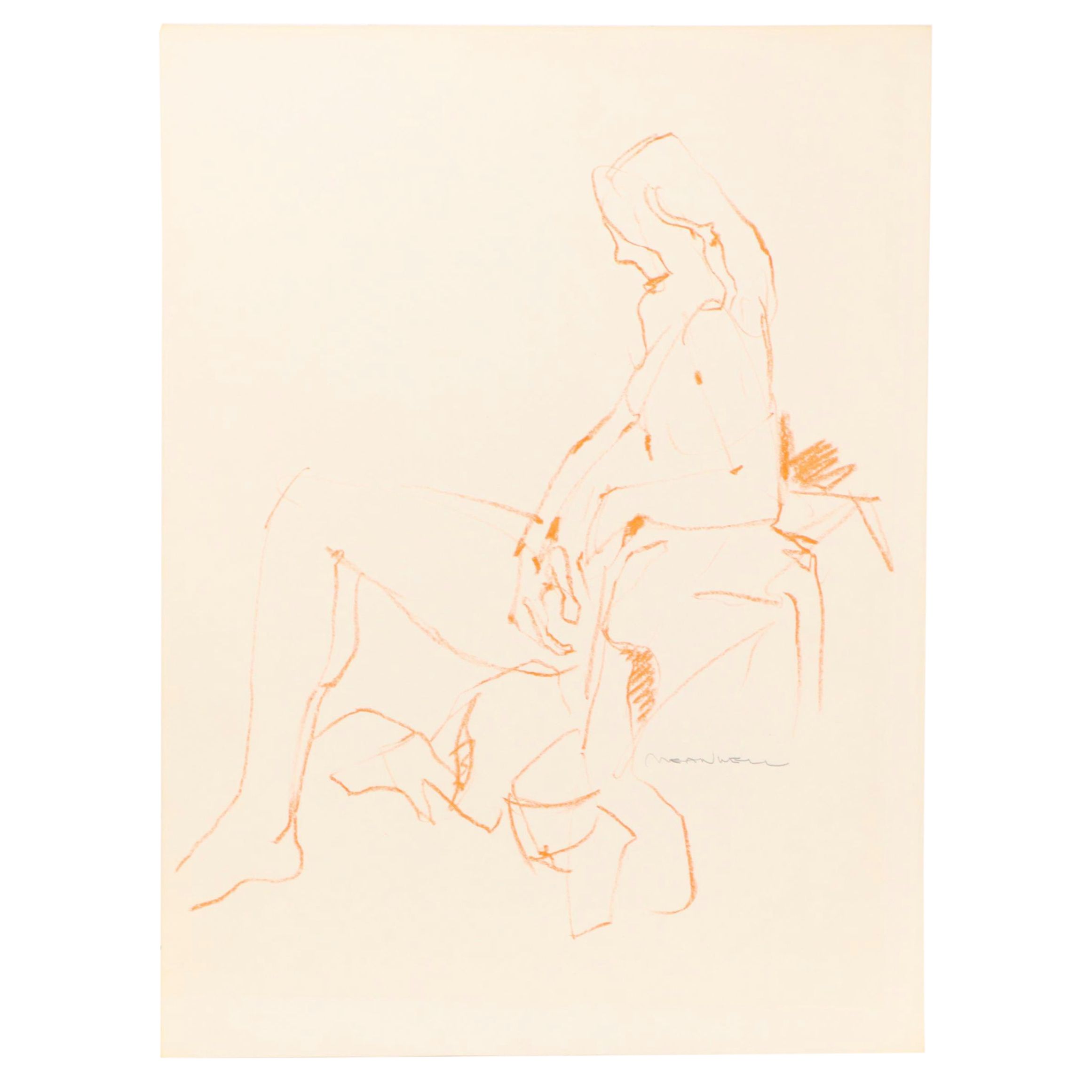 Jack Meanwell Modern Figural Oil Pastel Drawing