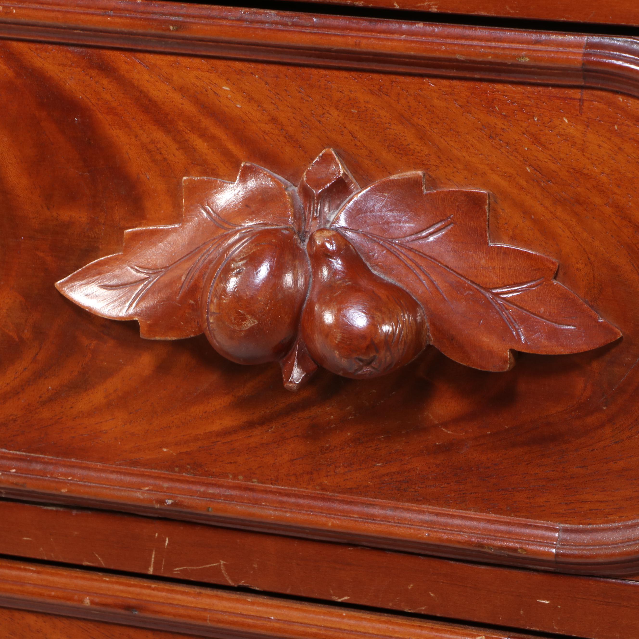 Victorian Marble Top Mahogany and Burl Wood Chest of Drawers, 19th Century
