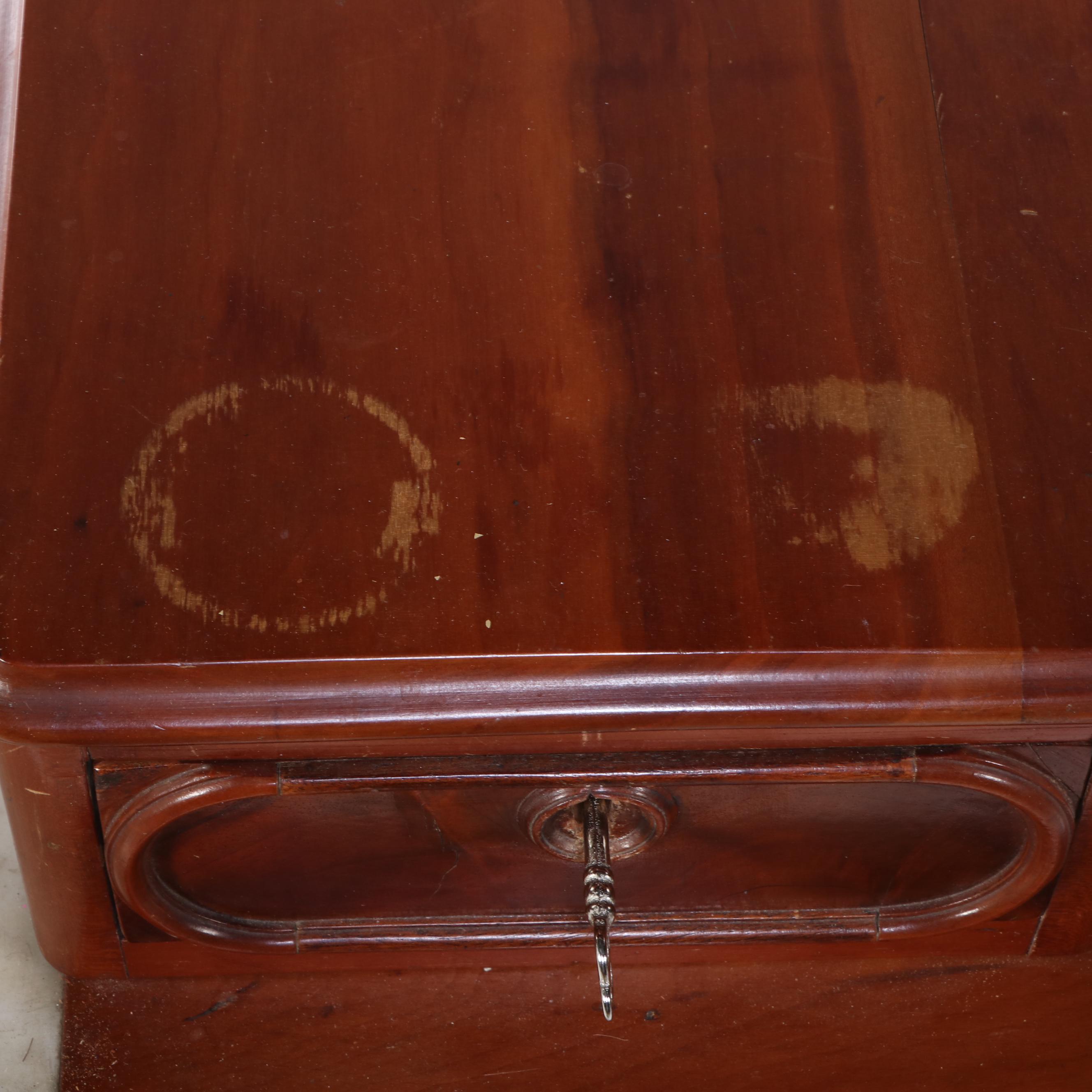 Victorian Marble Top Mahogany and Burl Wood Chest of Drawers, 19th Century