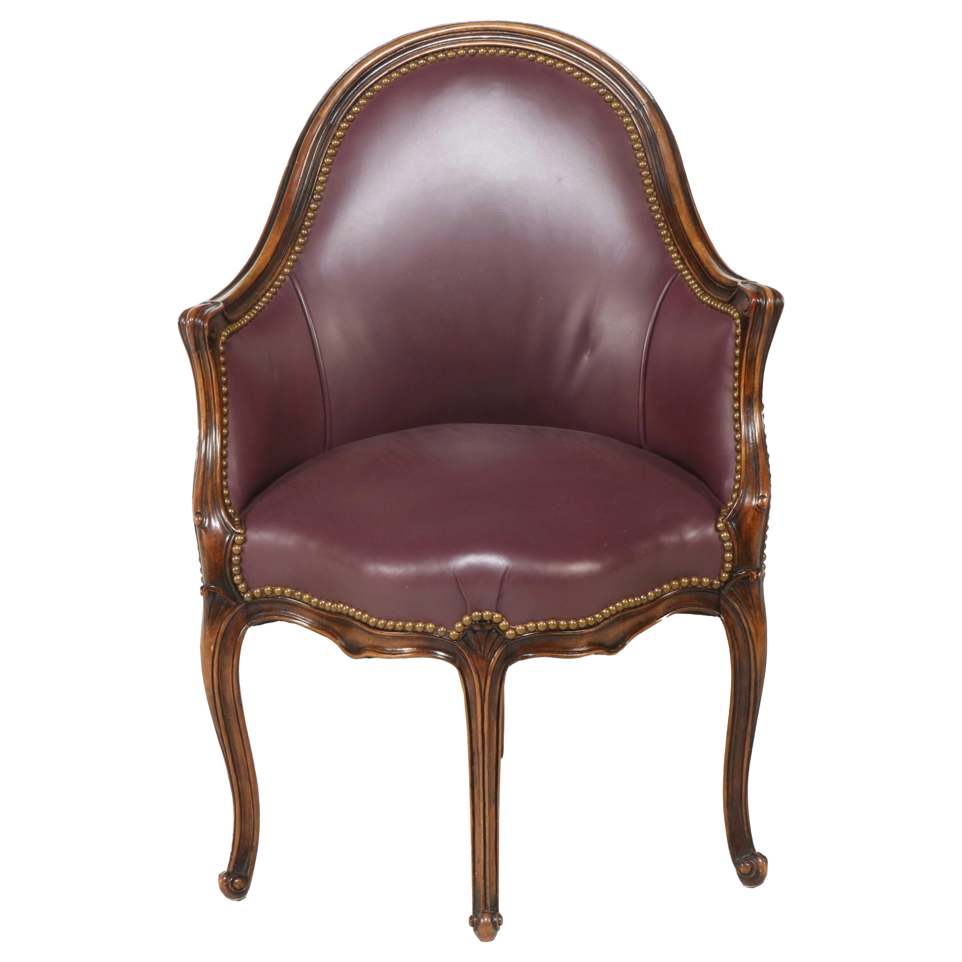 Louis XV Style Wood and Faux Leather Bergère de Bureau