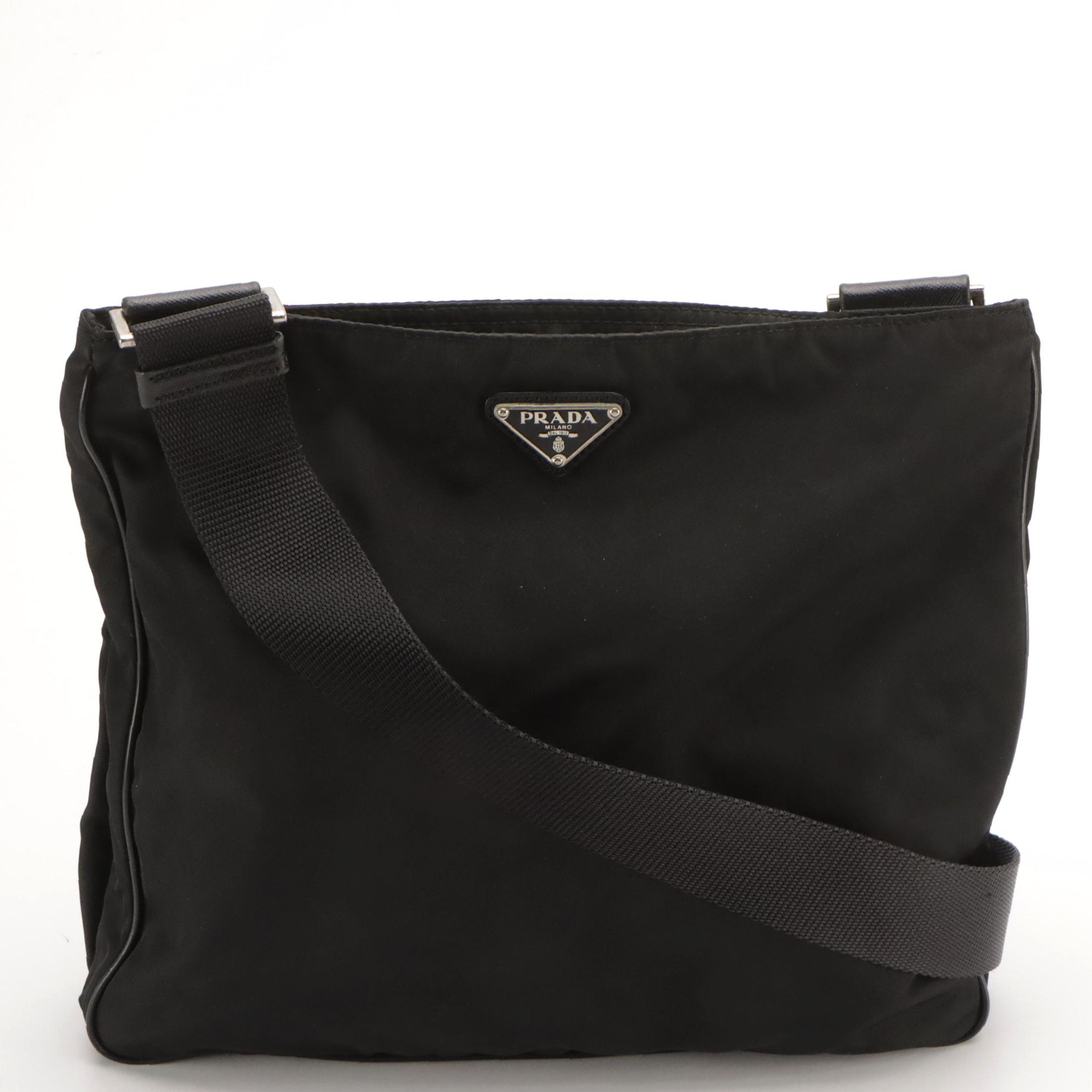 Prada Zippered Crossbody Messenger Bag in Black Tessuto Nylon
