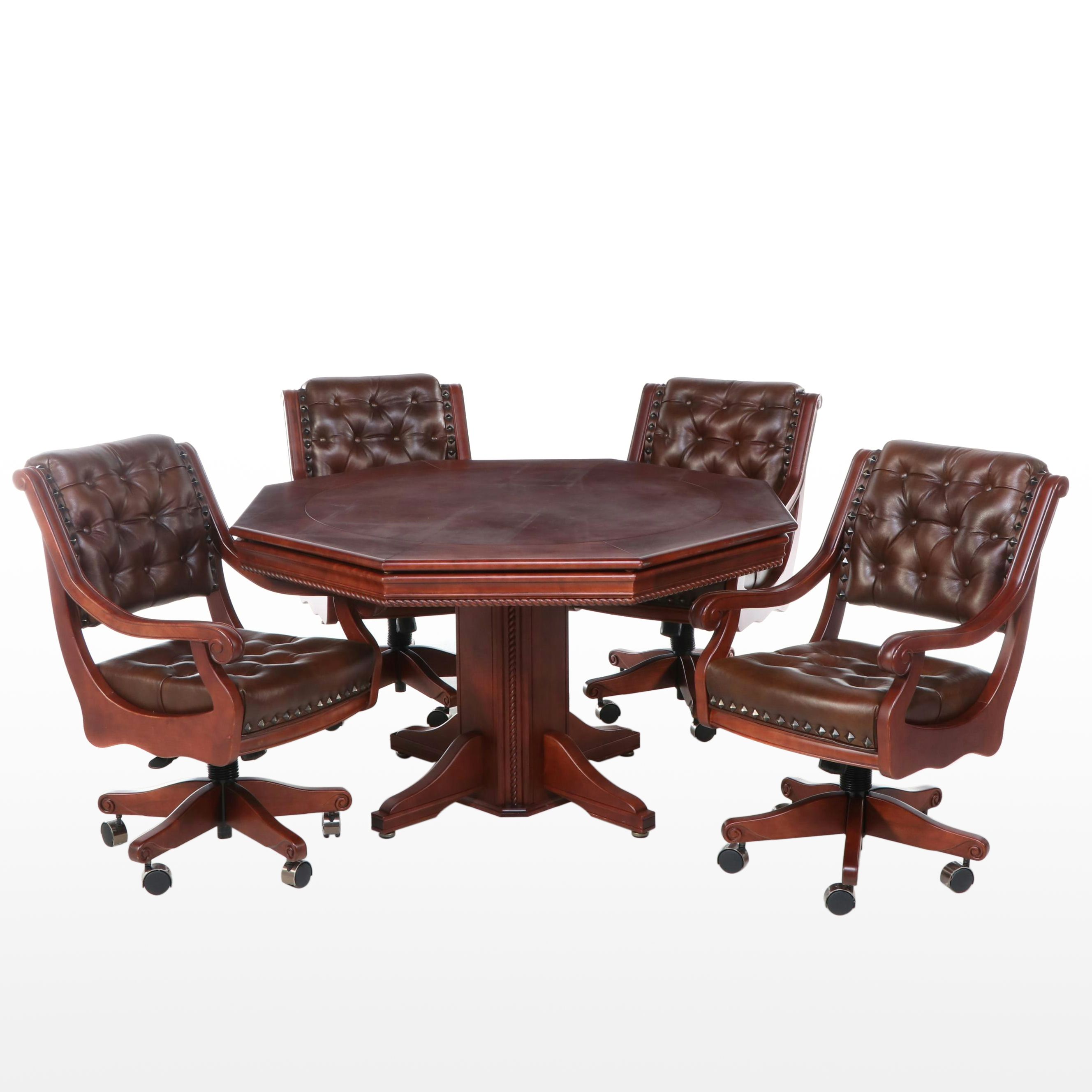Mikhail Darafeev Cherry Finished Game Table and Four "Ponce De Leon" Chairs