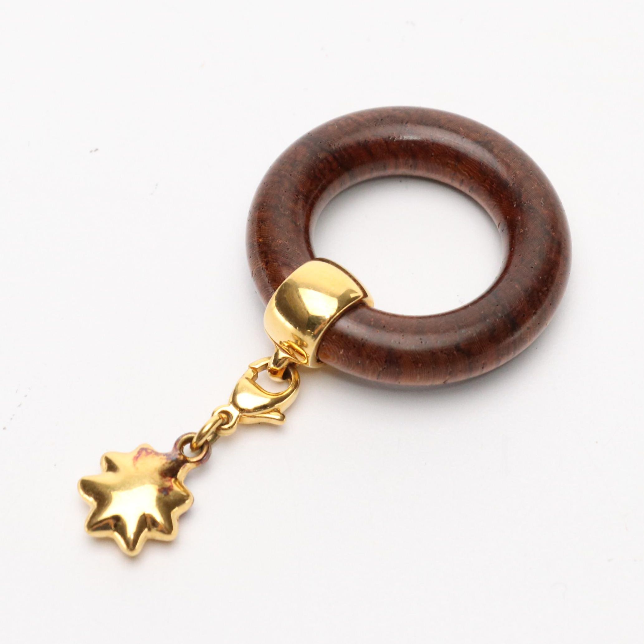 Hermès Brown Wood Comet Scarf Ring with Gold Plated Accent