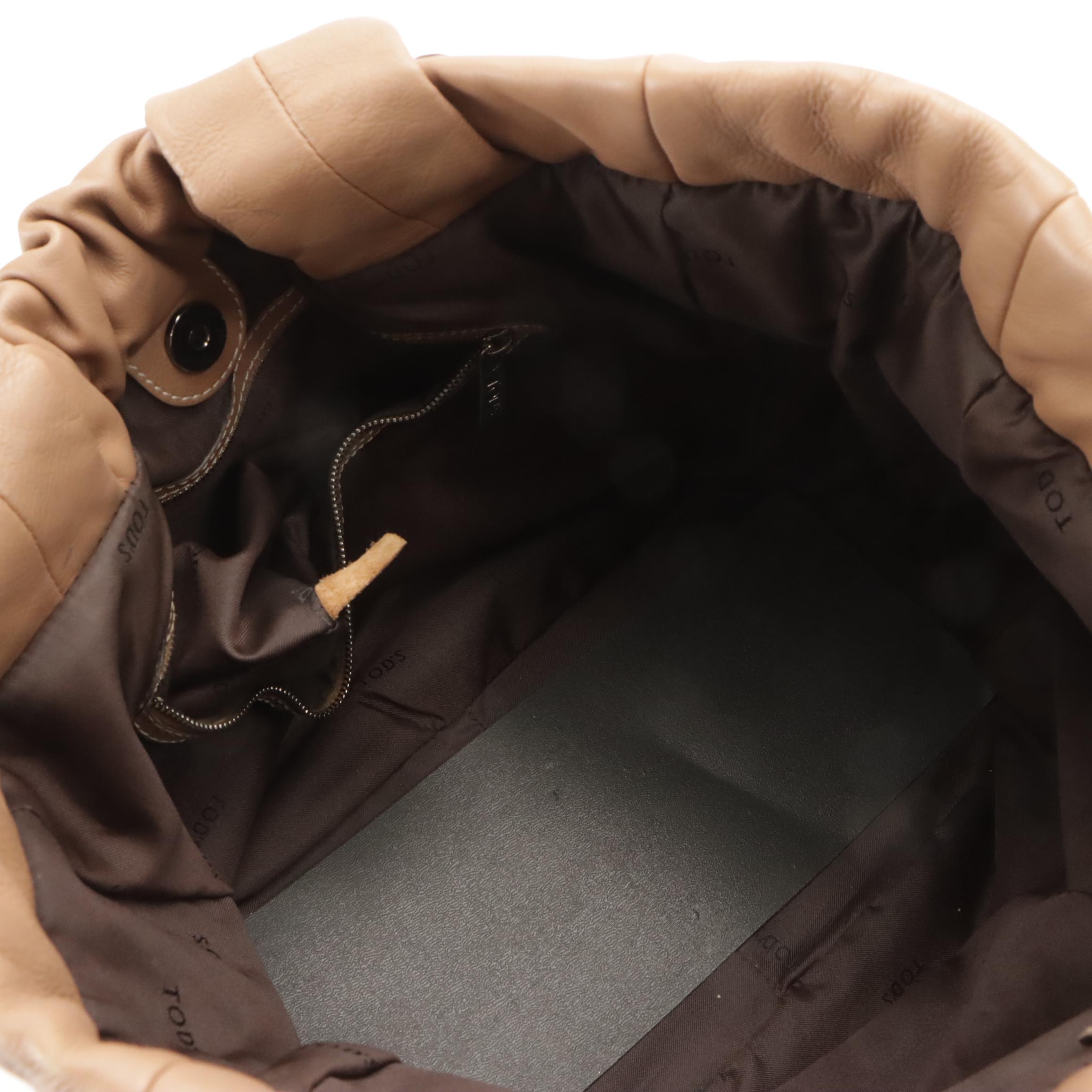 Tod's Drawstring Tote in Brown Calfskin Leather