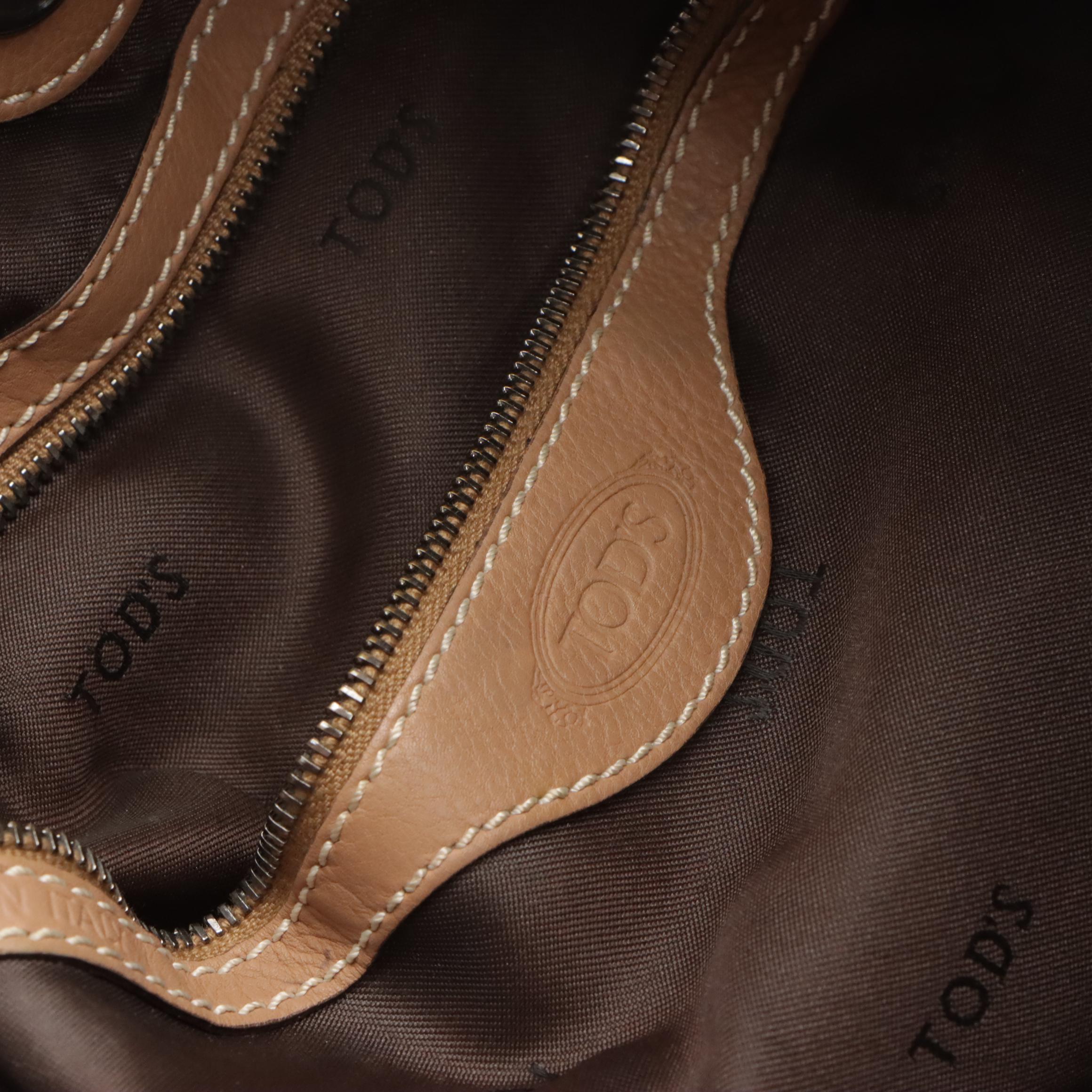 Tod's Drawstring Tote in Brown Calfskin Leather