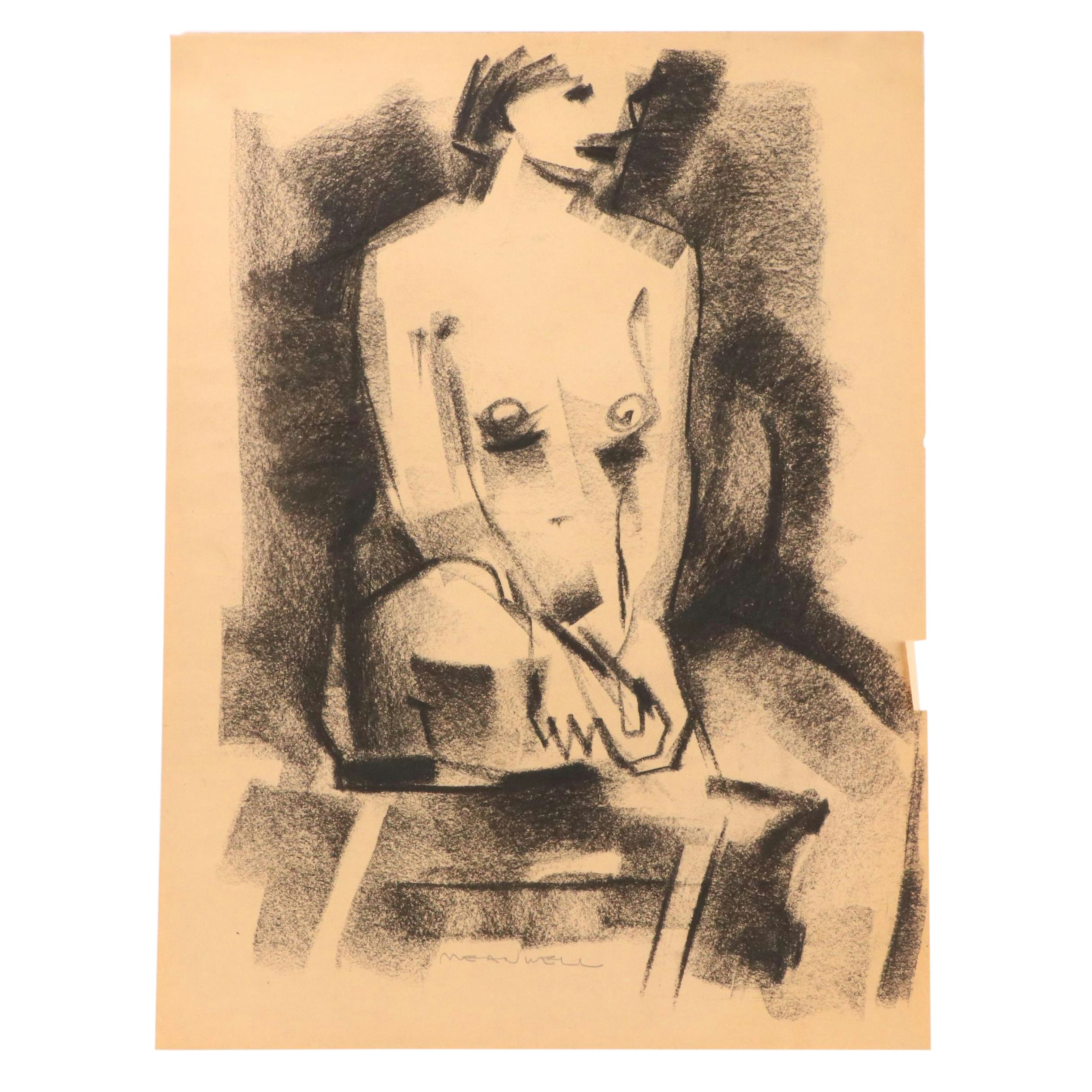 Jack Meanwell Figural Modern Oil Pastel Drawing, Late 20th Century