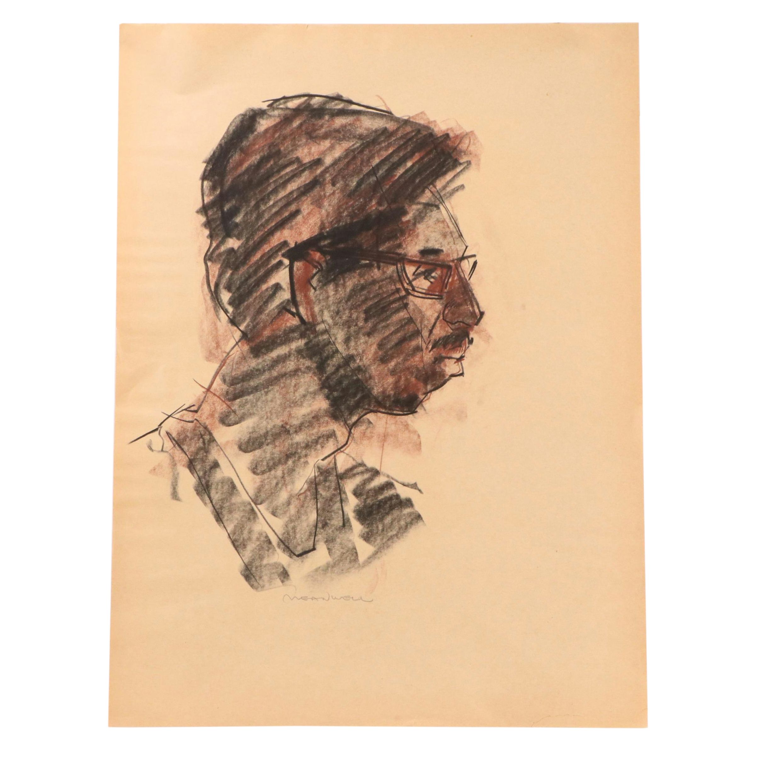 Jack Meanwell Modern Oil Pastel Portrait Drawing, Late 20th Century