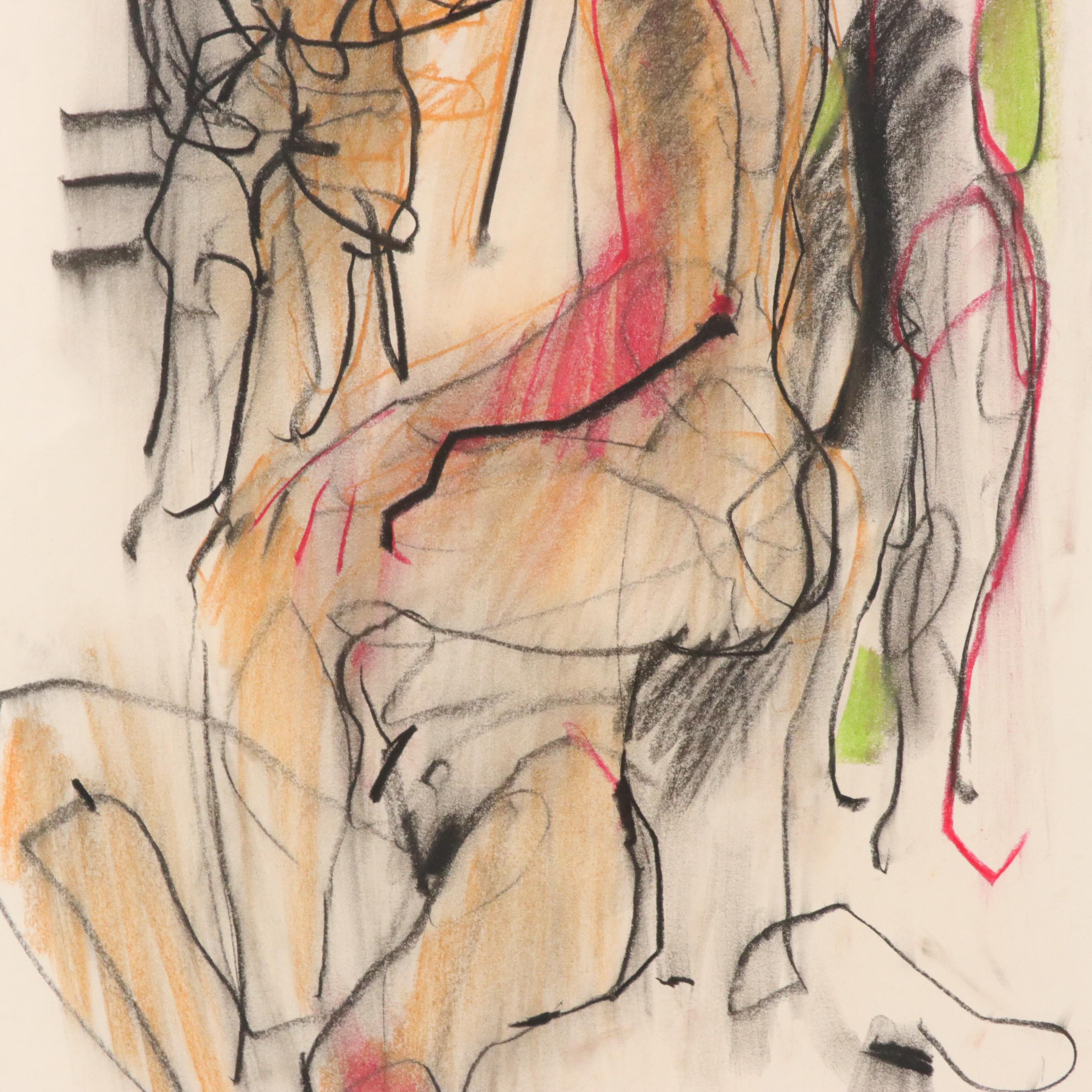 Jack Meanwell Figurative Oil Pastel Drawing, 1982