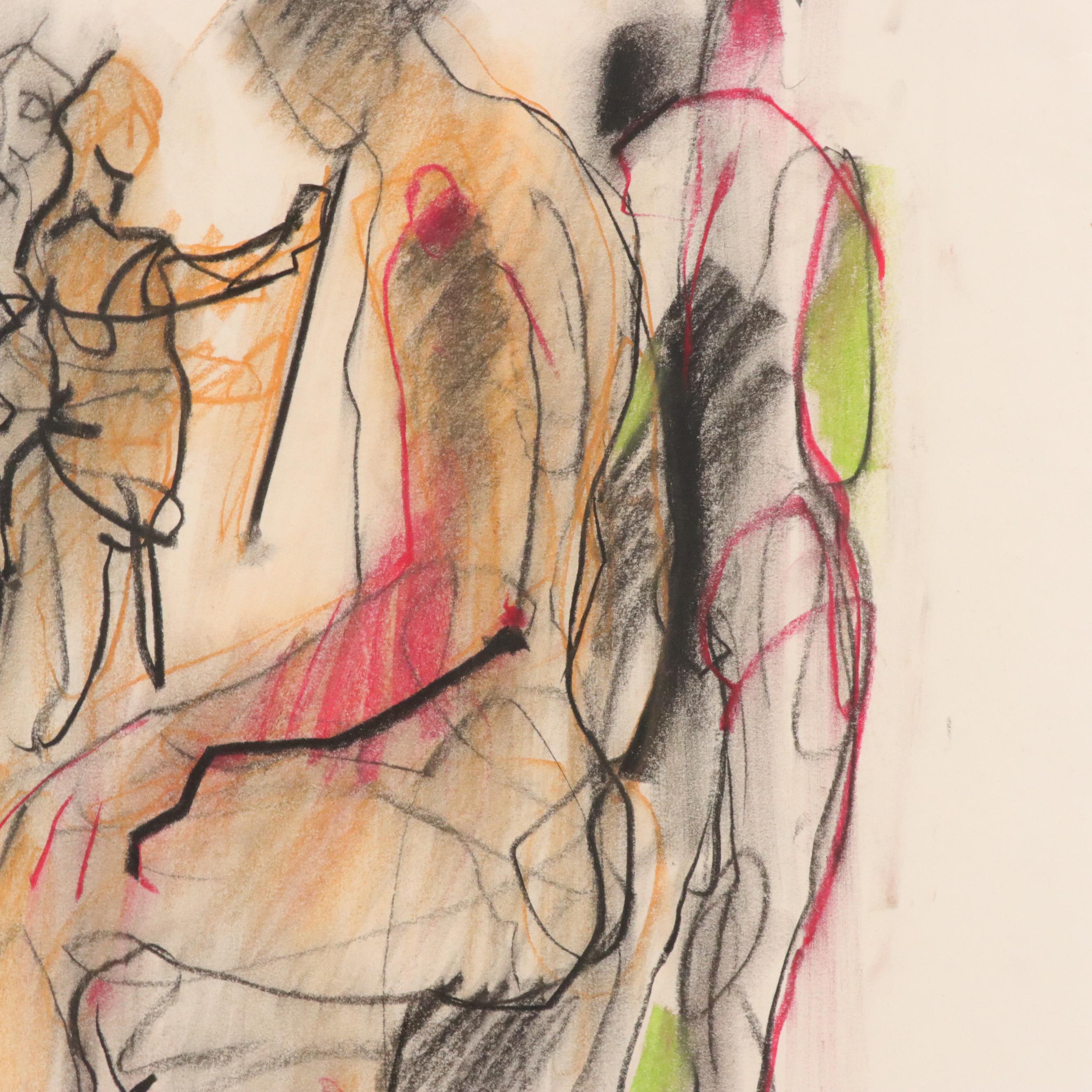 Jack Meanwell Figurative Oil Pastel Drawing, 1982