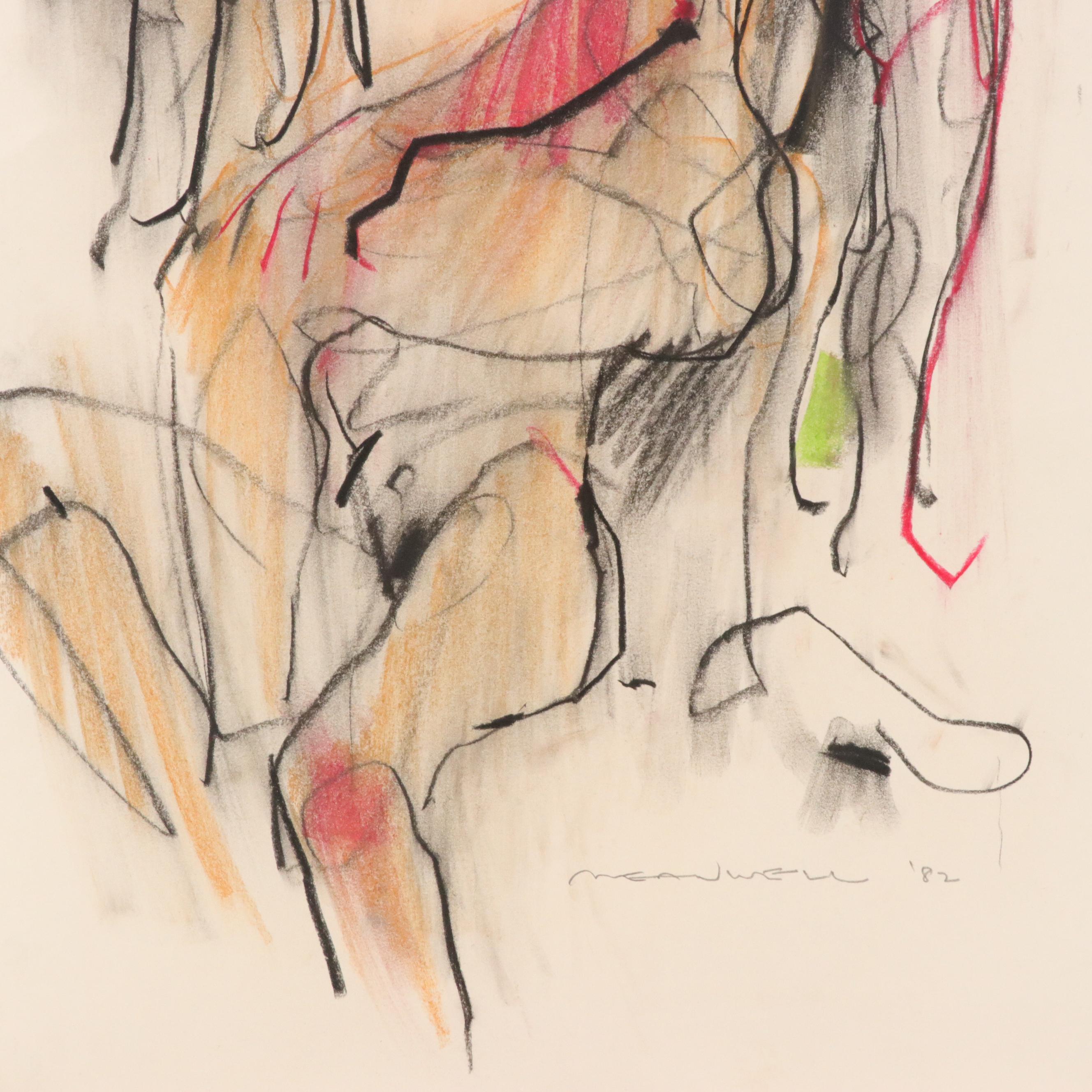 Jack Meanwell Figurative Oil Pastel Drawing, 1982