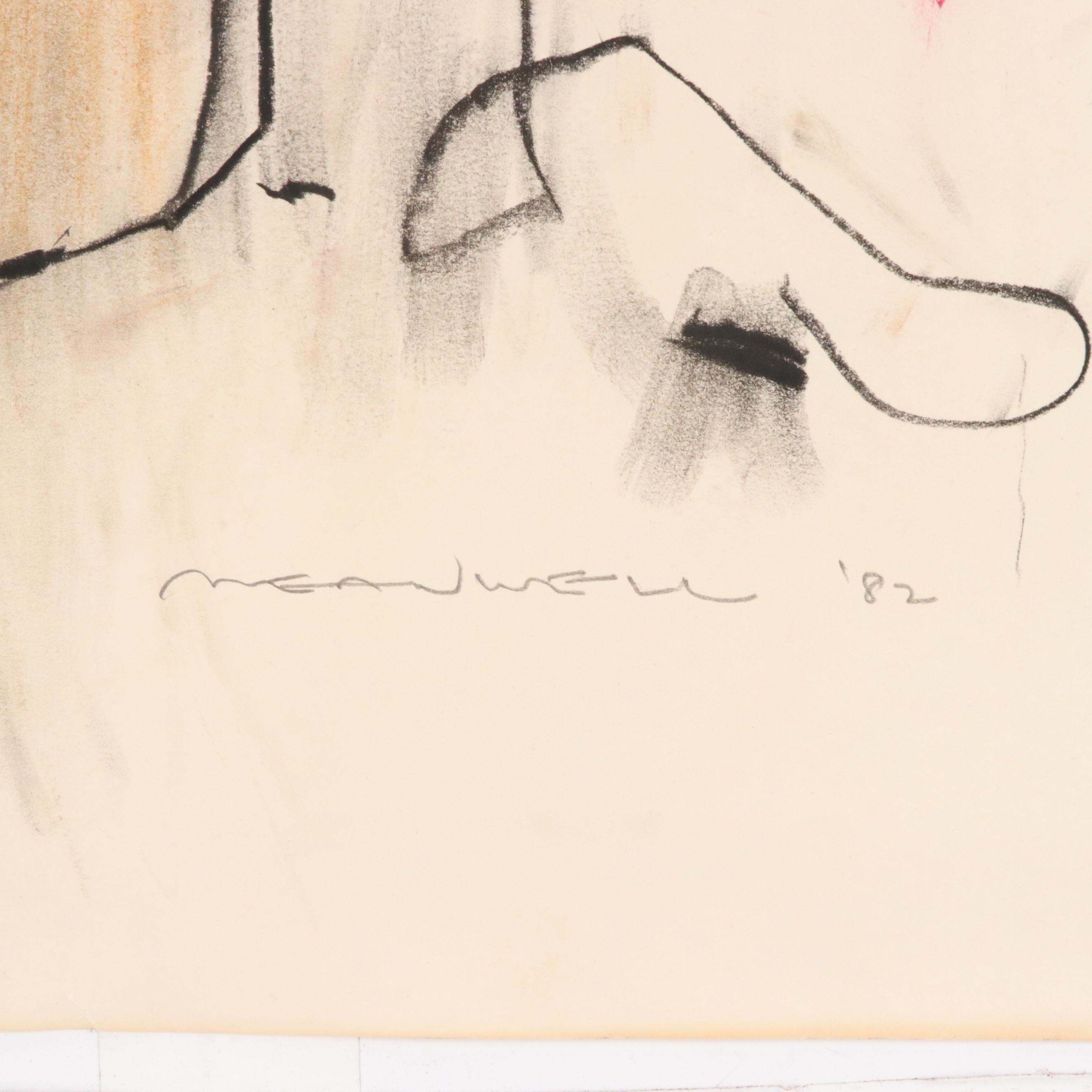 Jack Meanwell Figurative Oil Pastel Drawing, 1982
