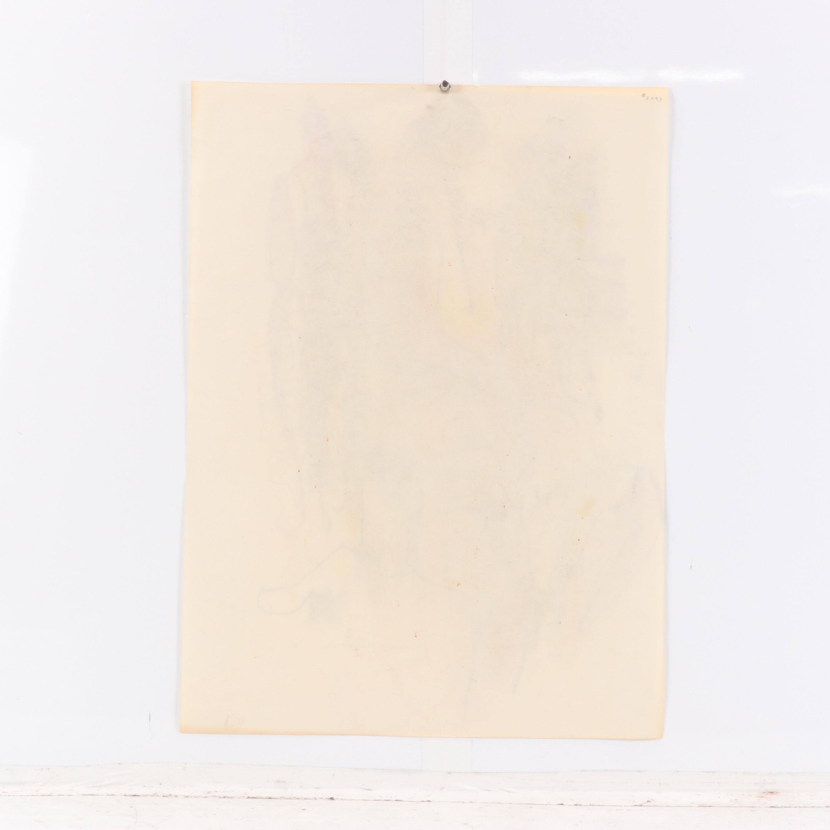 Jack Meanwell Figurative Oil Pastel Drawing, 1982