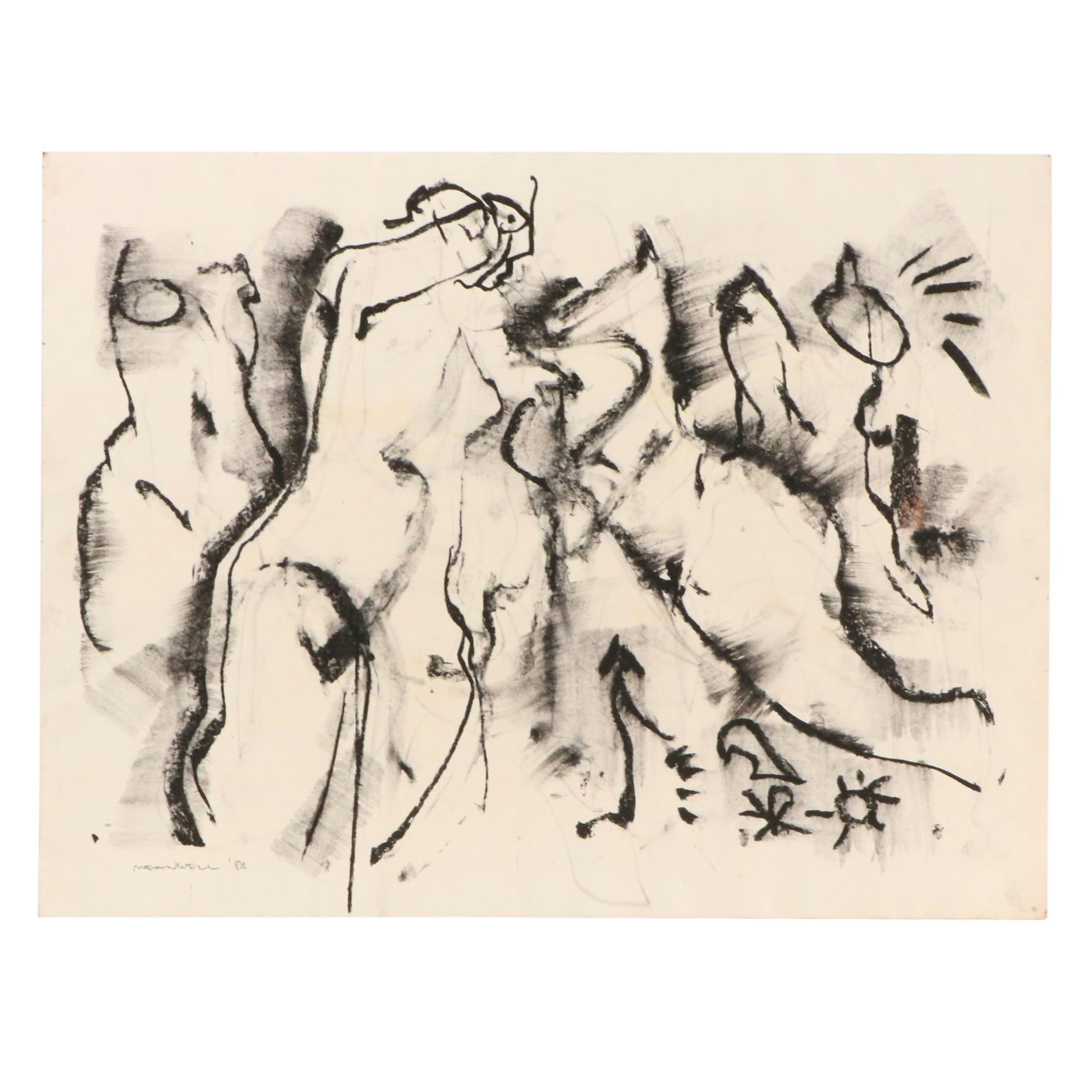 Jack Meanwell Gestural Charcoal Figure Study, 1984