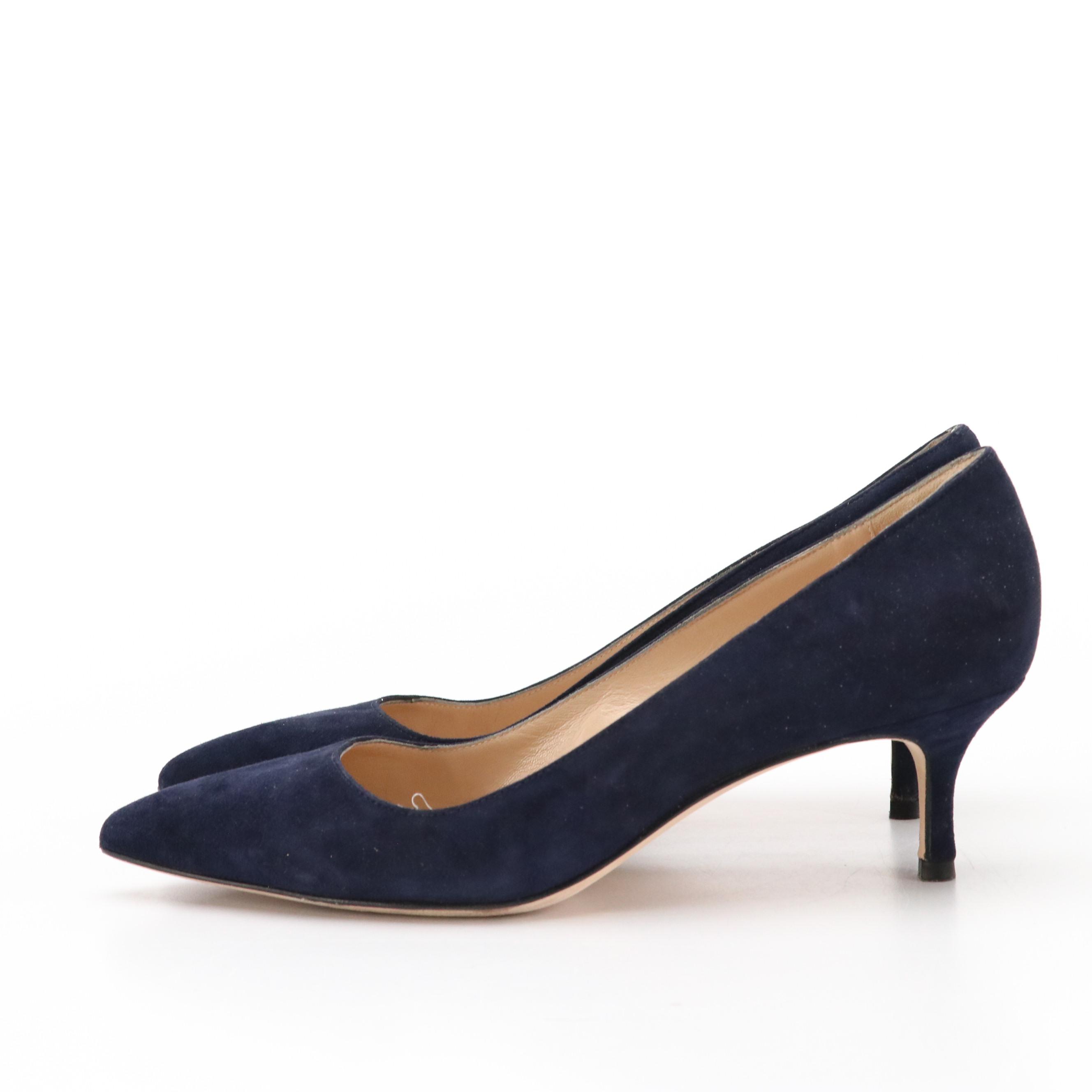 Manolo Blahnik Navy Blue Suede Pumps