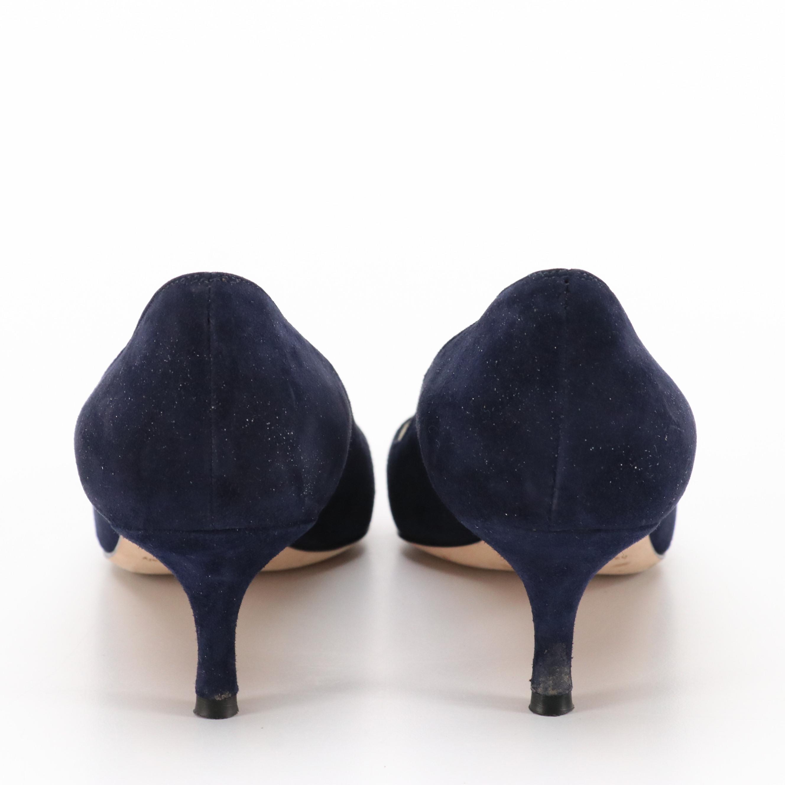 Manolo Blahnik Navy Blue Suede Pumps