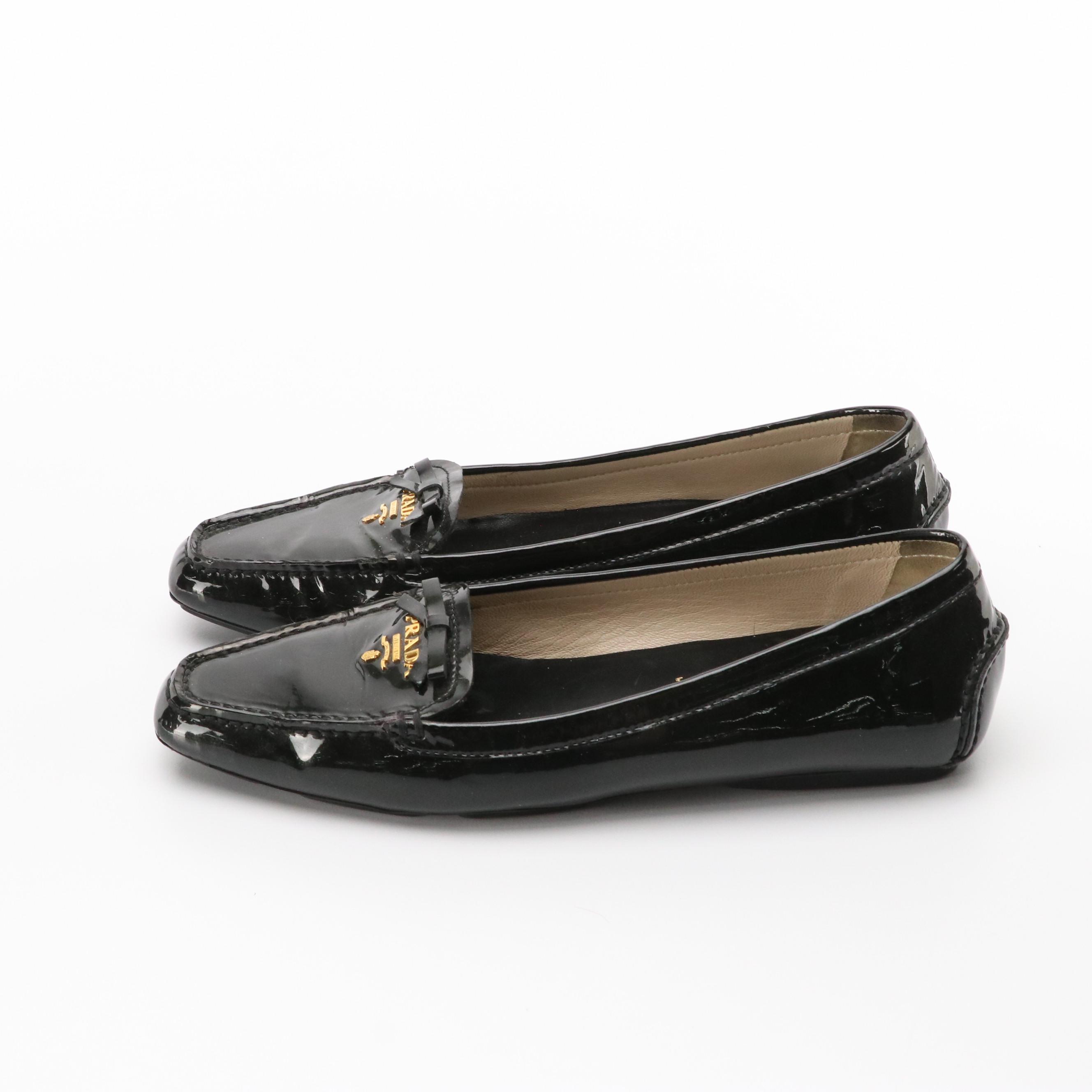 Prada Bow Driving Shoes in Patent Leather