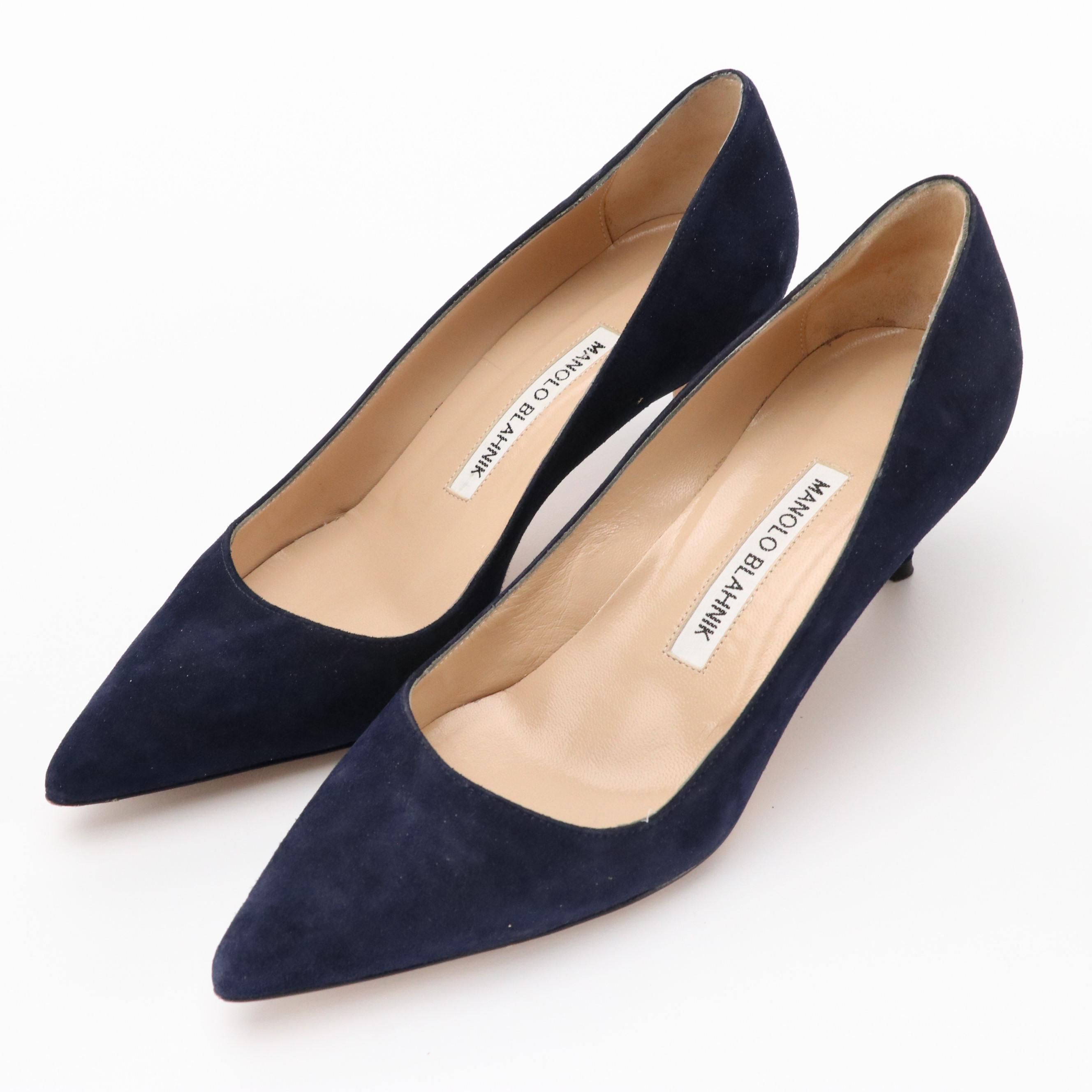 Manolo Blahnik Navy Blue Suede Pumps