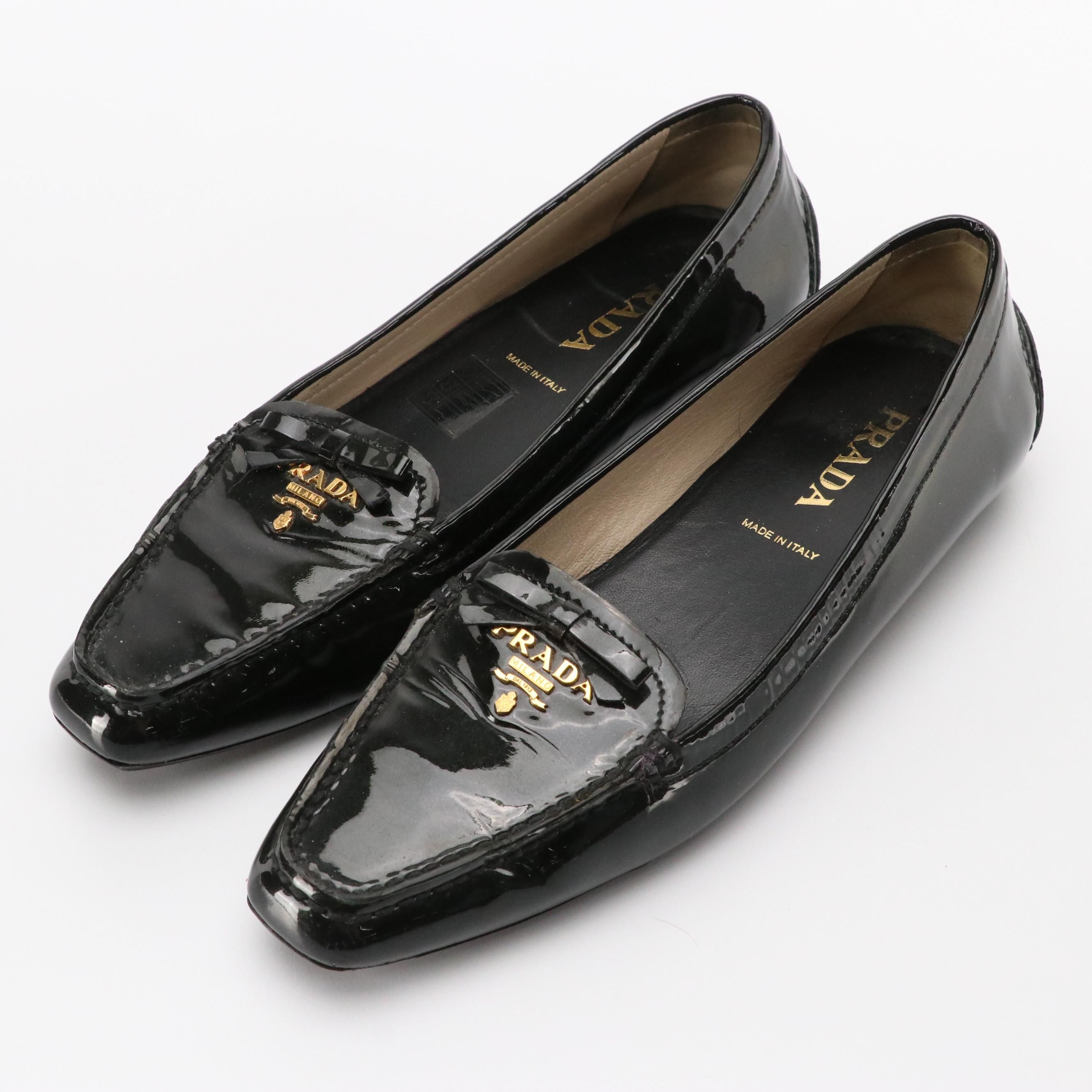 Prada Bow Driving Shoes in Patent Leather