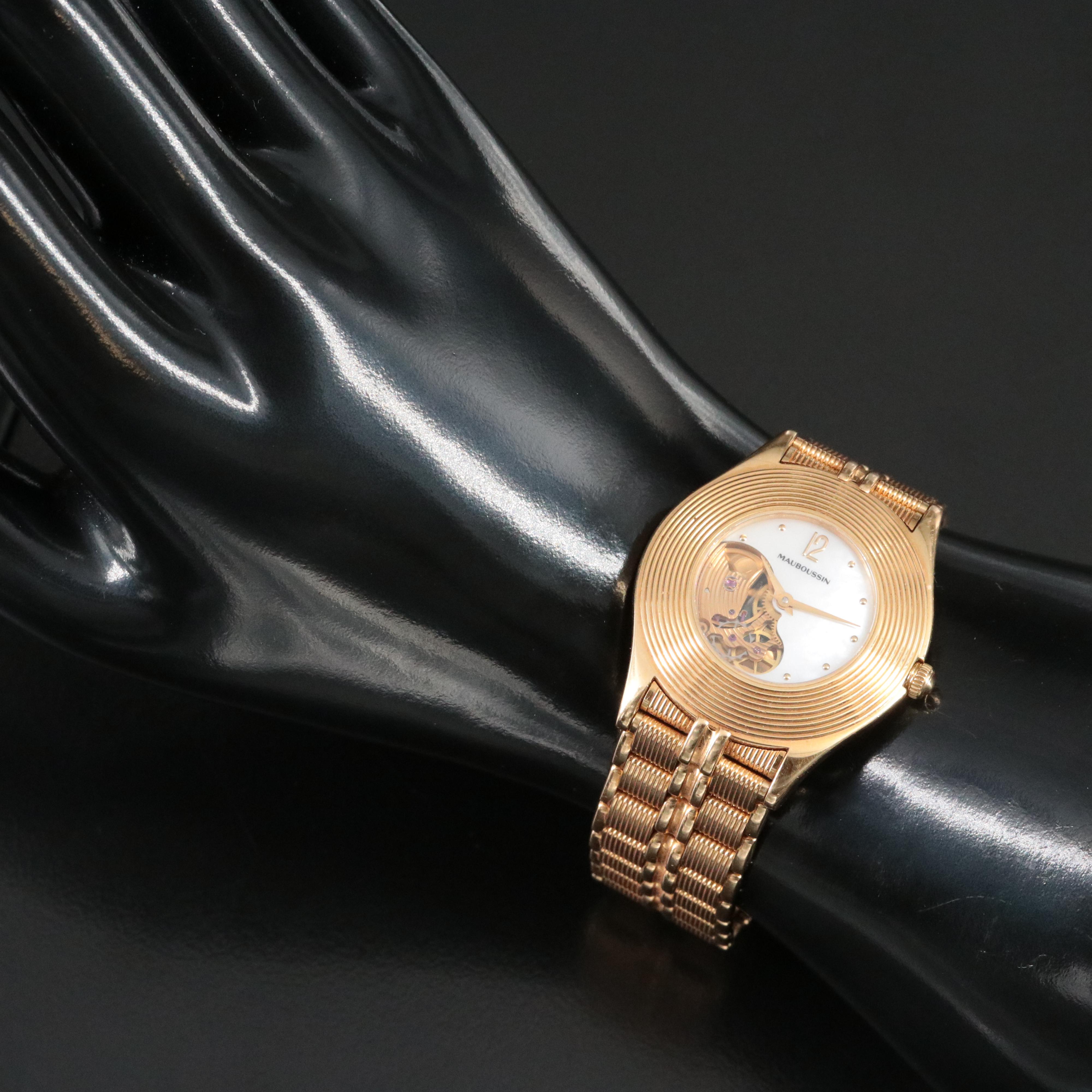 18K Mauboussin Semi Skeletonized Mother-of-Pearl Dial Watch