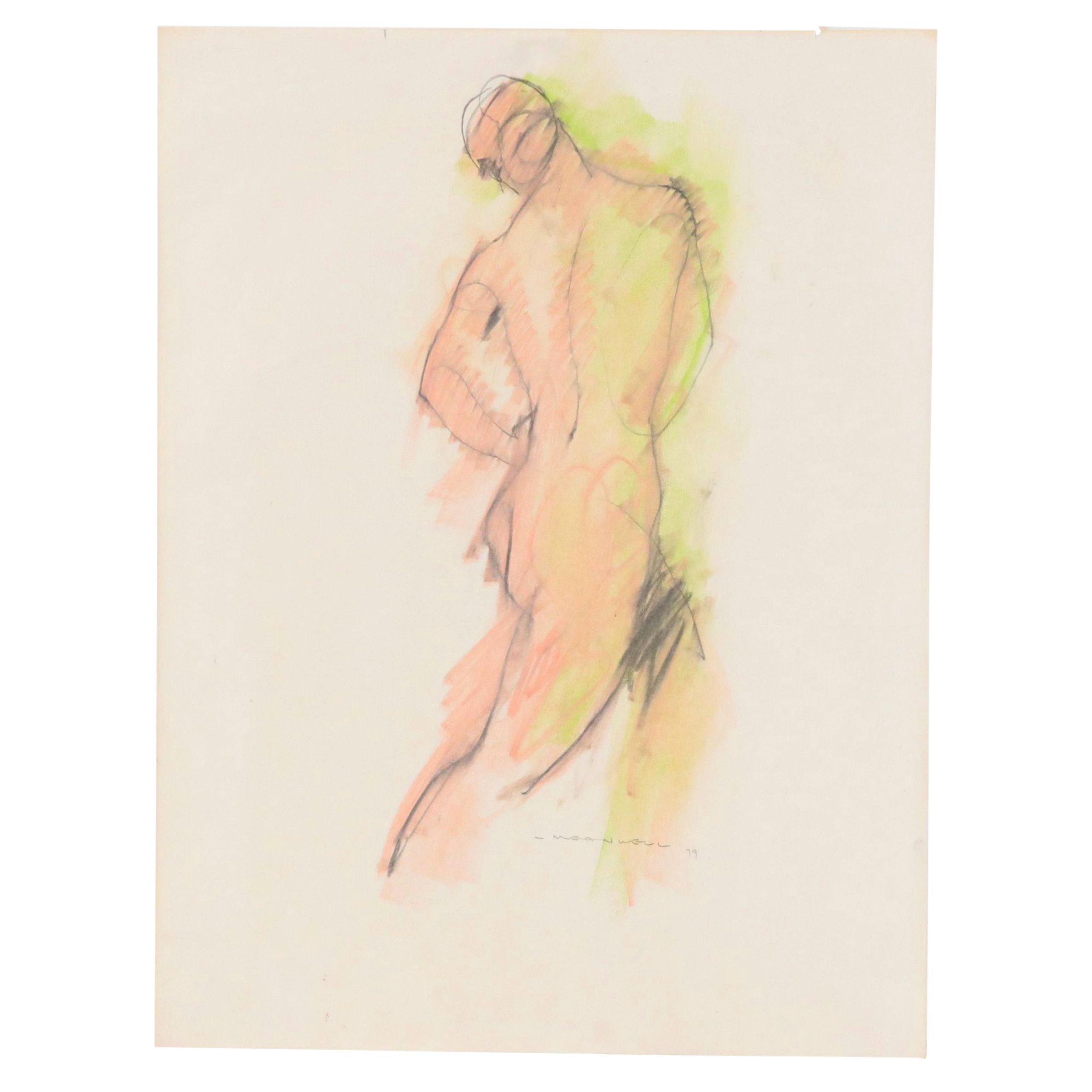 Jack Meanwell Oil Pastel Drawing of Nude Figure, 1979