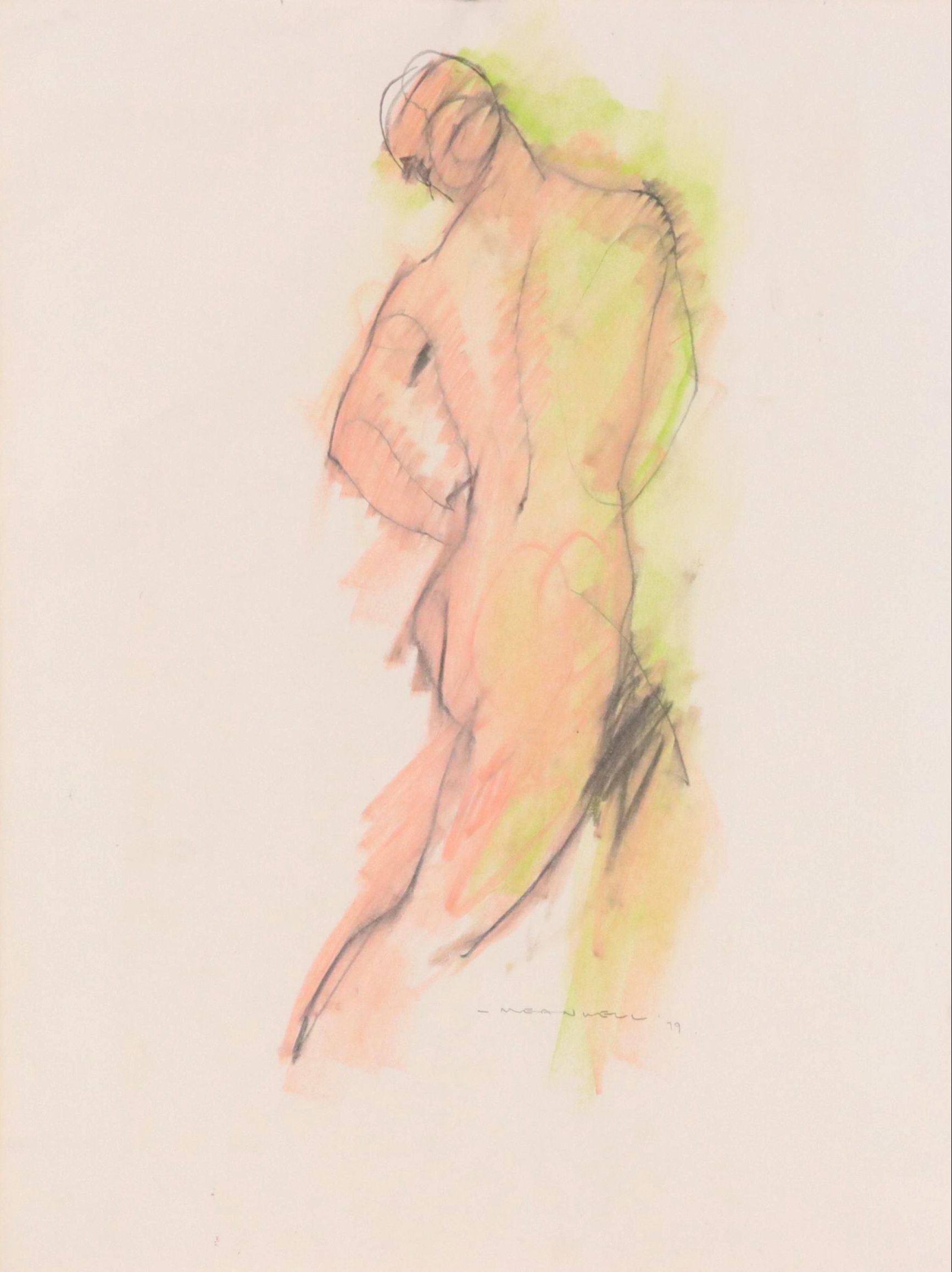 Jack Meanwell Oil Pastel Drawing of Nude Figure, 1979