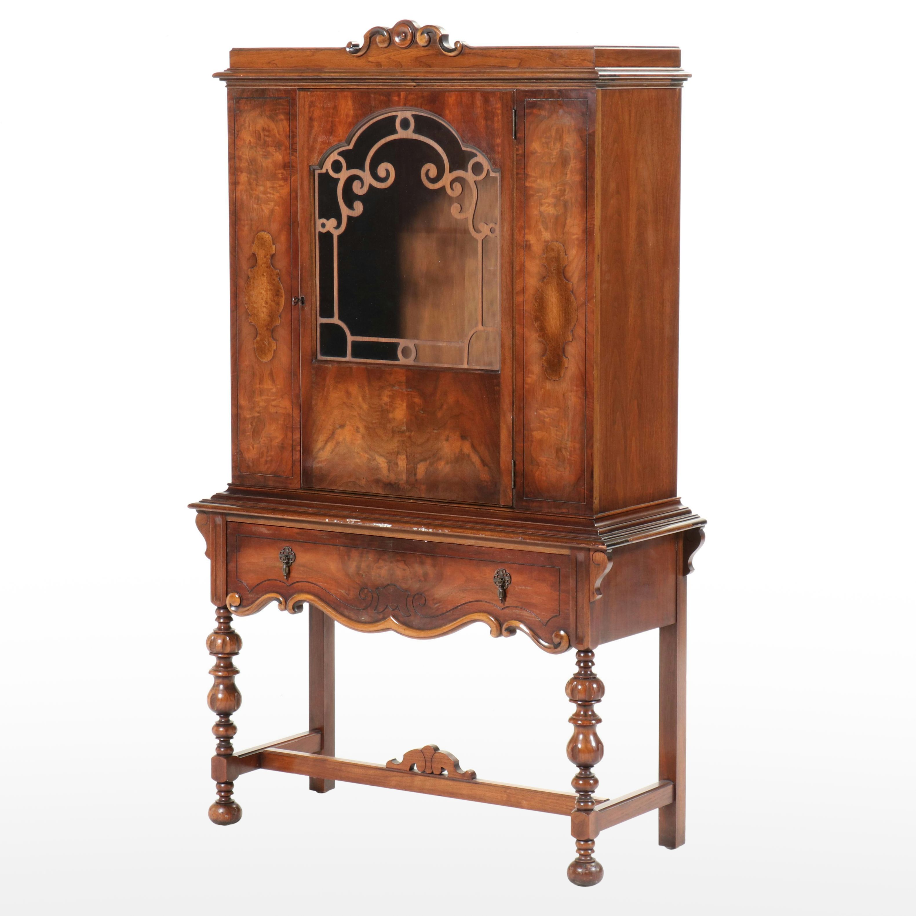 Excel Mfg. Co. Jacobean Revival Walnut China Cabinet, circa 1930