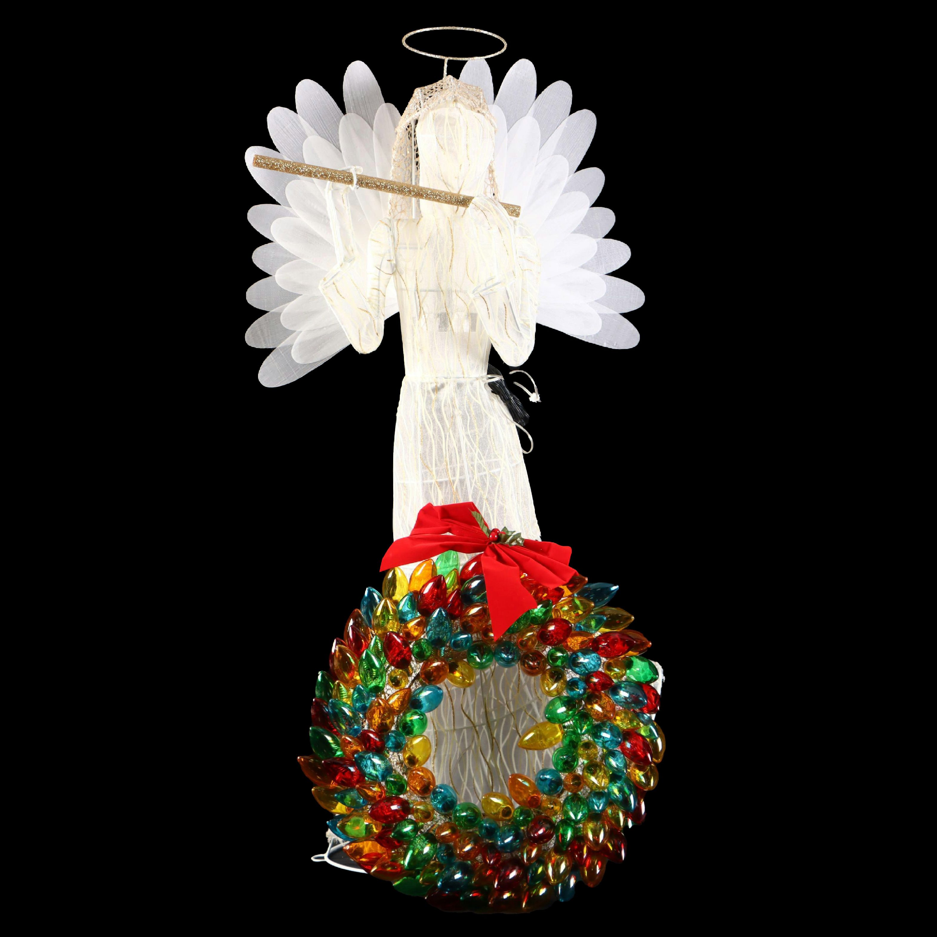 Mr. Christmas Animatronic Outdoor Angel and Colored Lightbulb Wreath