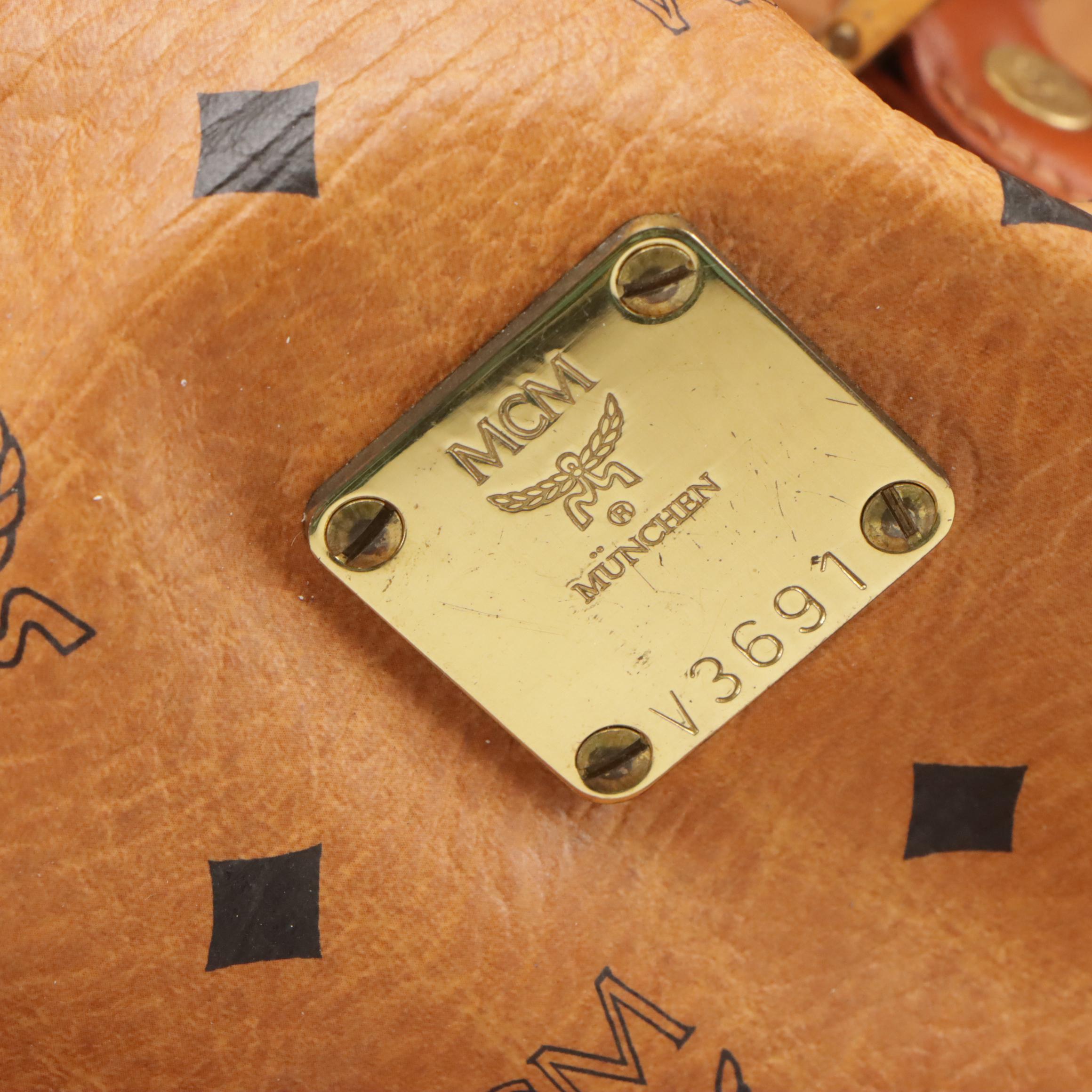 MCM Large Weekender Duffle Bag in Monogram Cognac Visetos Canvas & Leather Trim