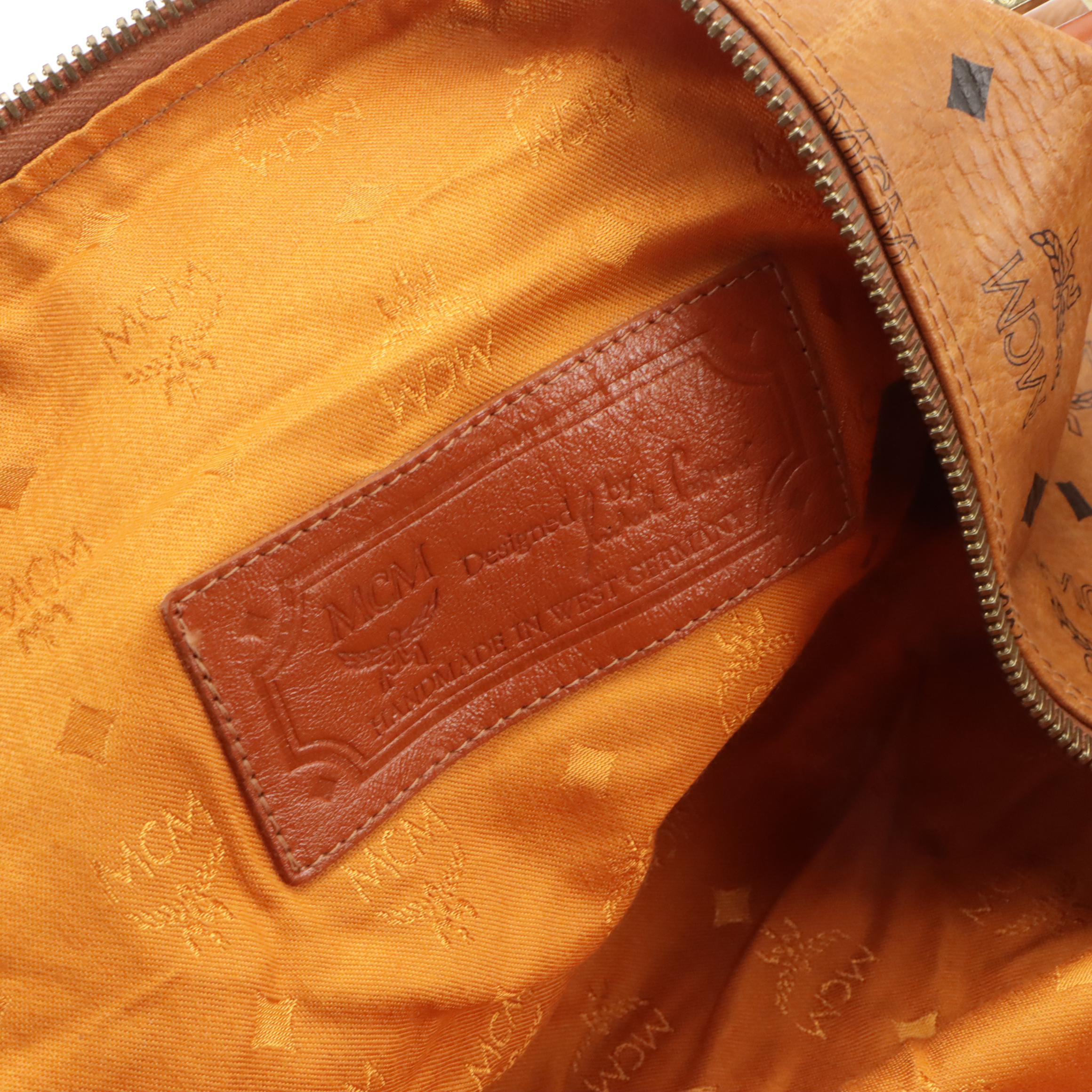 MCM Large Weekender Duffle Bag in Monogram Cognac Visetos Canvas & Leather Trim