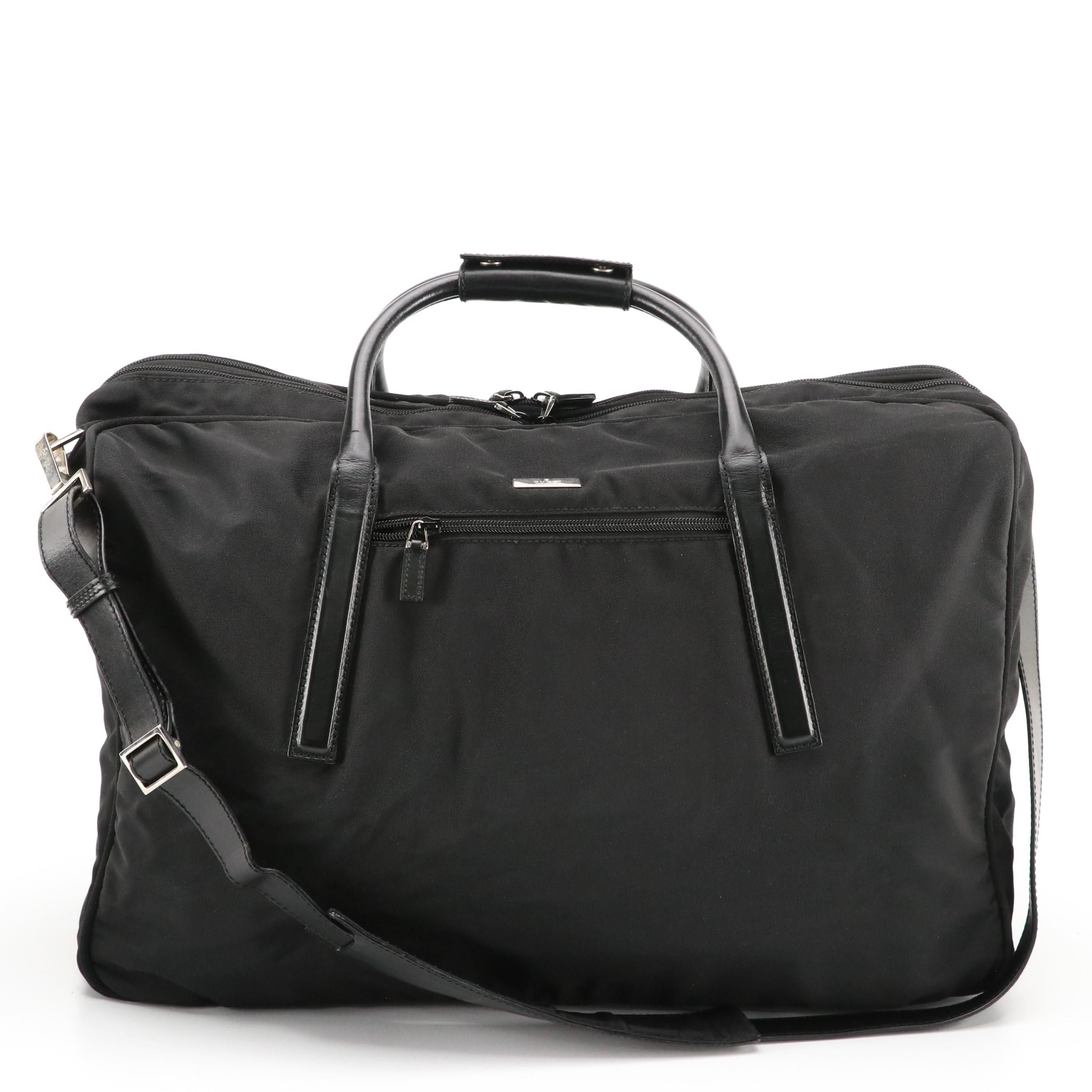 Gucci Weekender Travel Two-Way Bag in Black Nylon Canvas and Leather