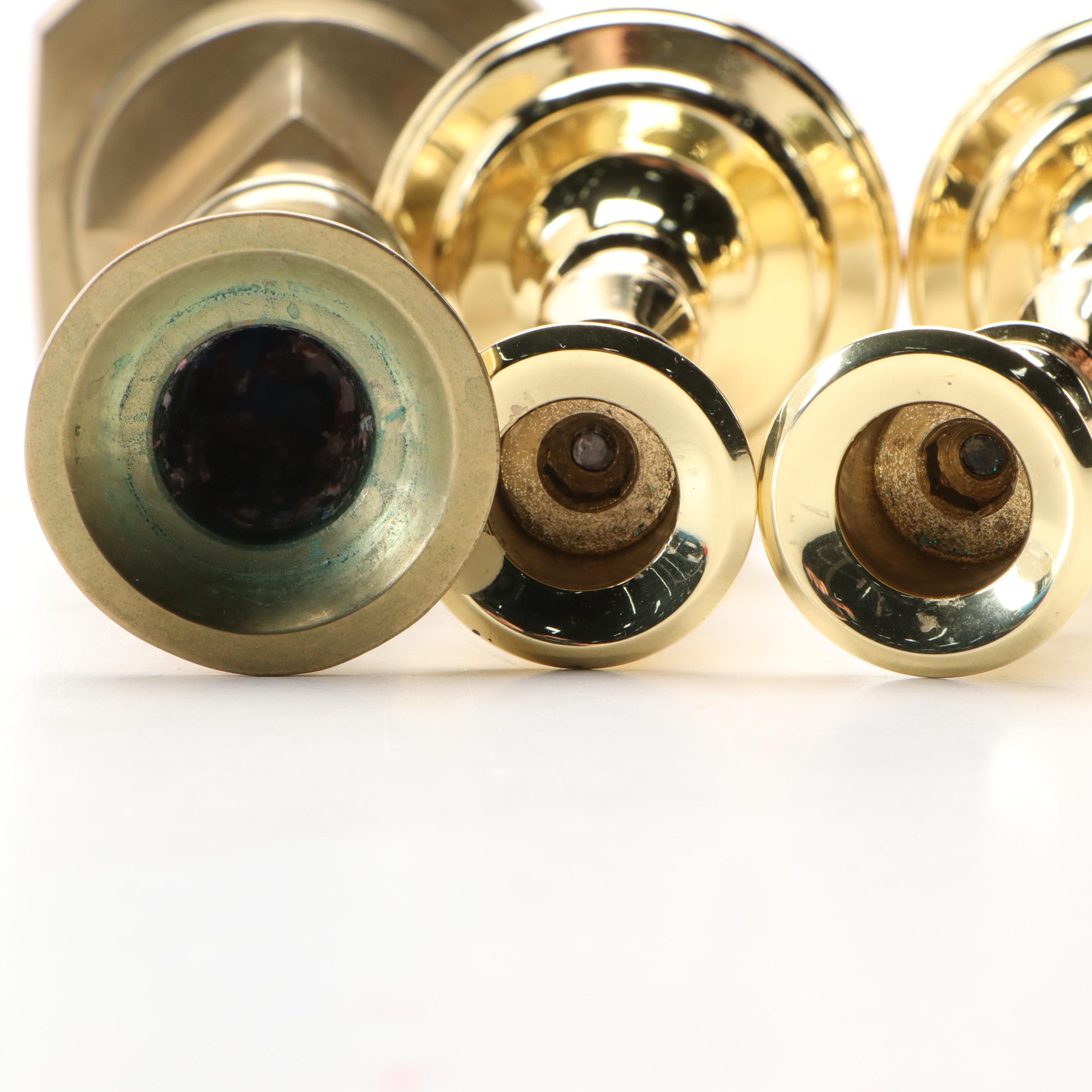 Baldwin Hardware Company Brass Candle Holders and Commemorative Wedding Coins