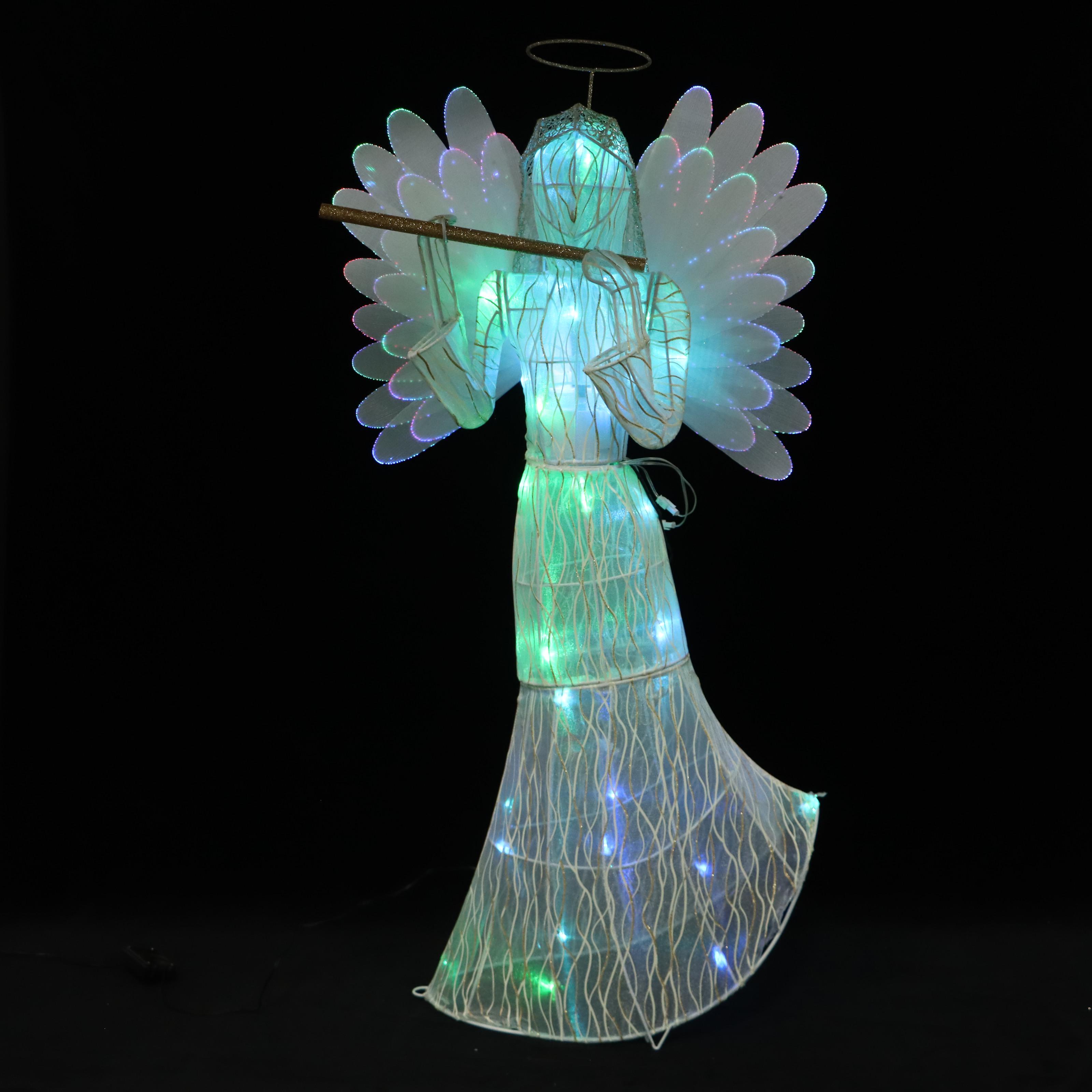 Mr. Christmas Animatronic Outdoor Angel and Colored Lightbulb Wreath