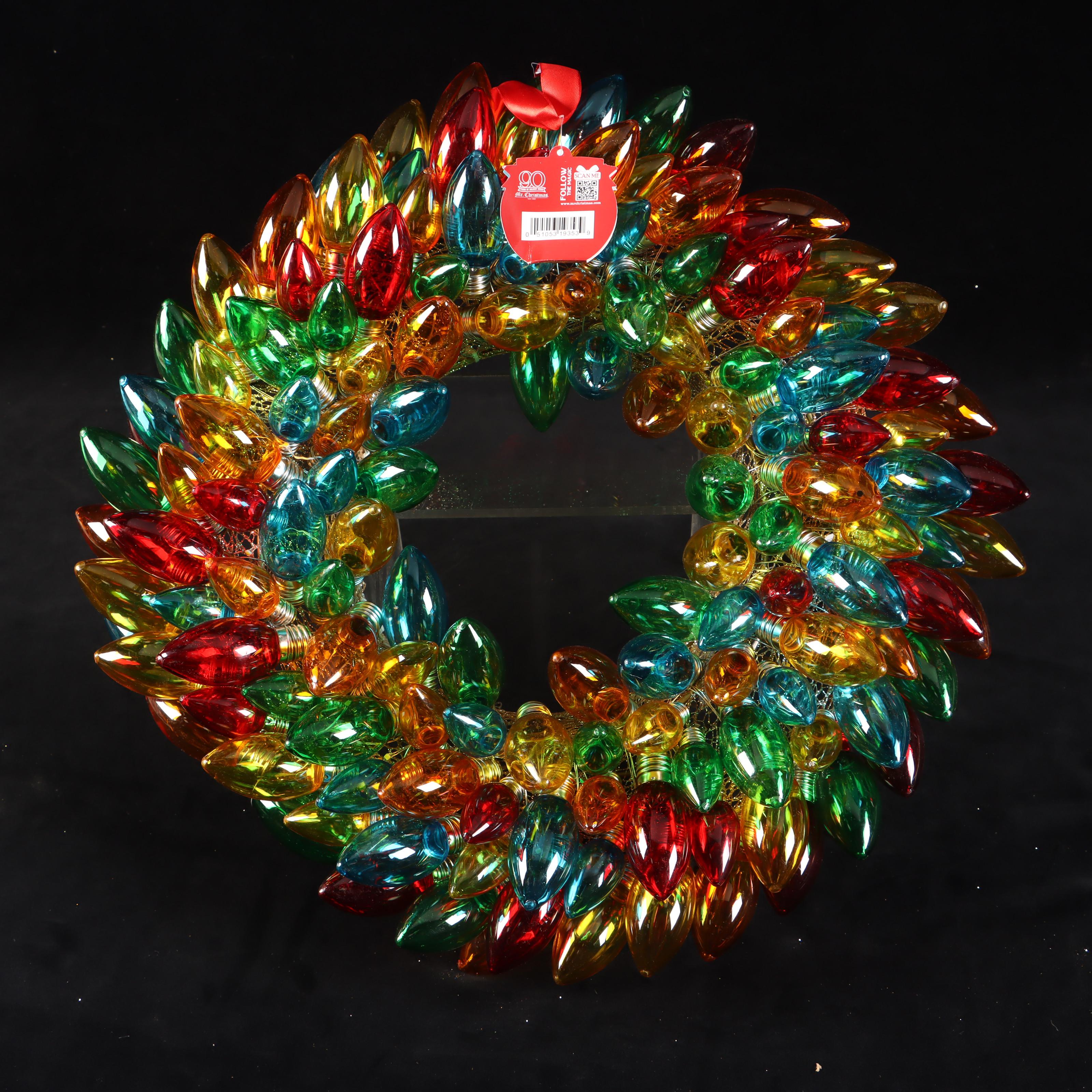 Mr. Christmas Animatronic Outdoor Angel and Colored Lightbulb Wreath