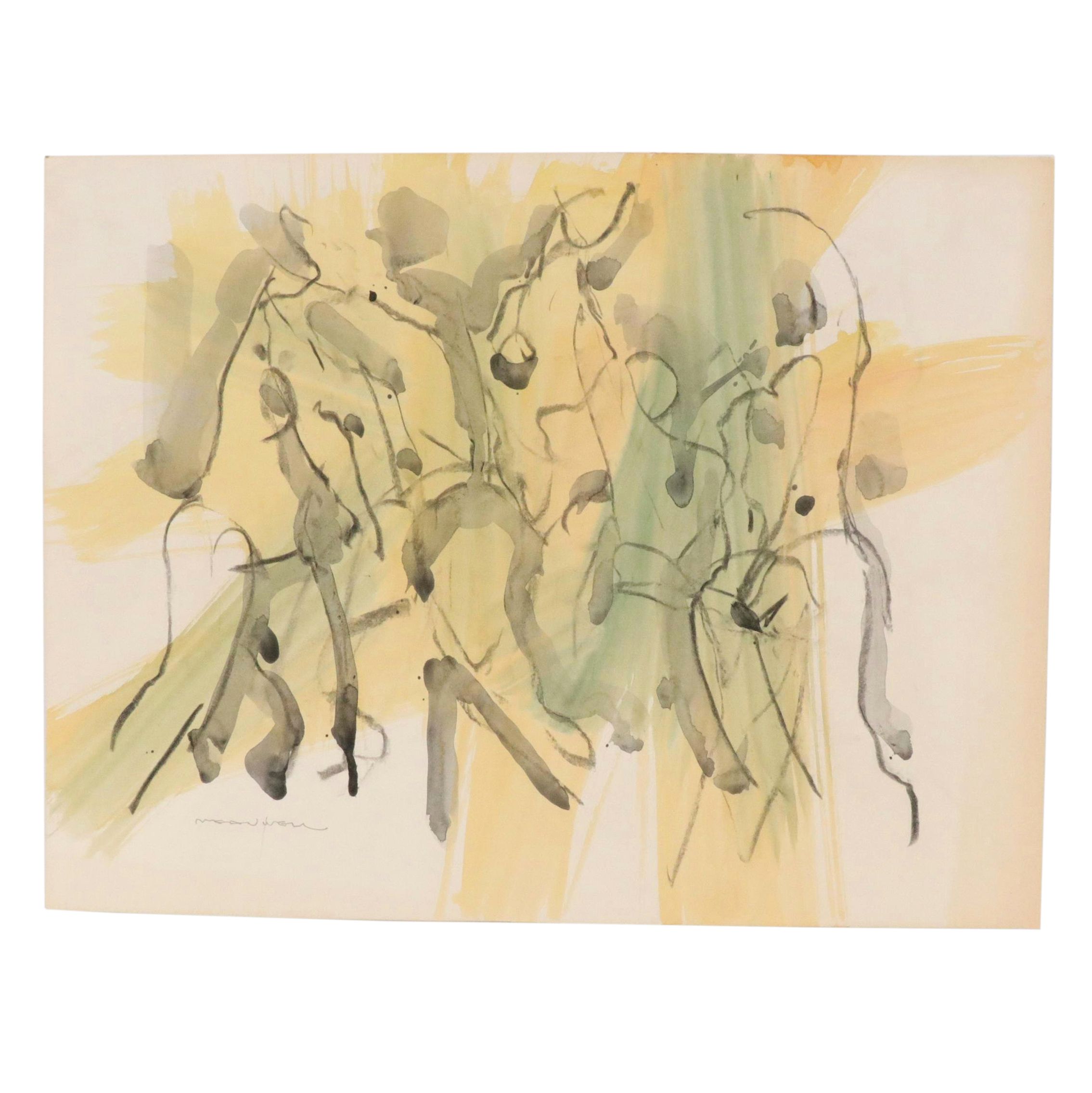 Jack Meanwell Abstract Watercolor and Ink Painting, Late 20th Century