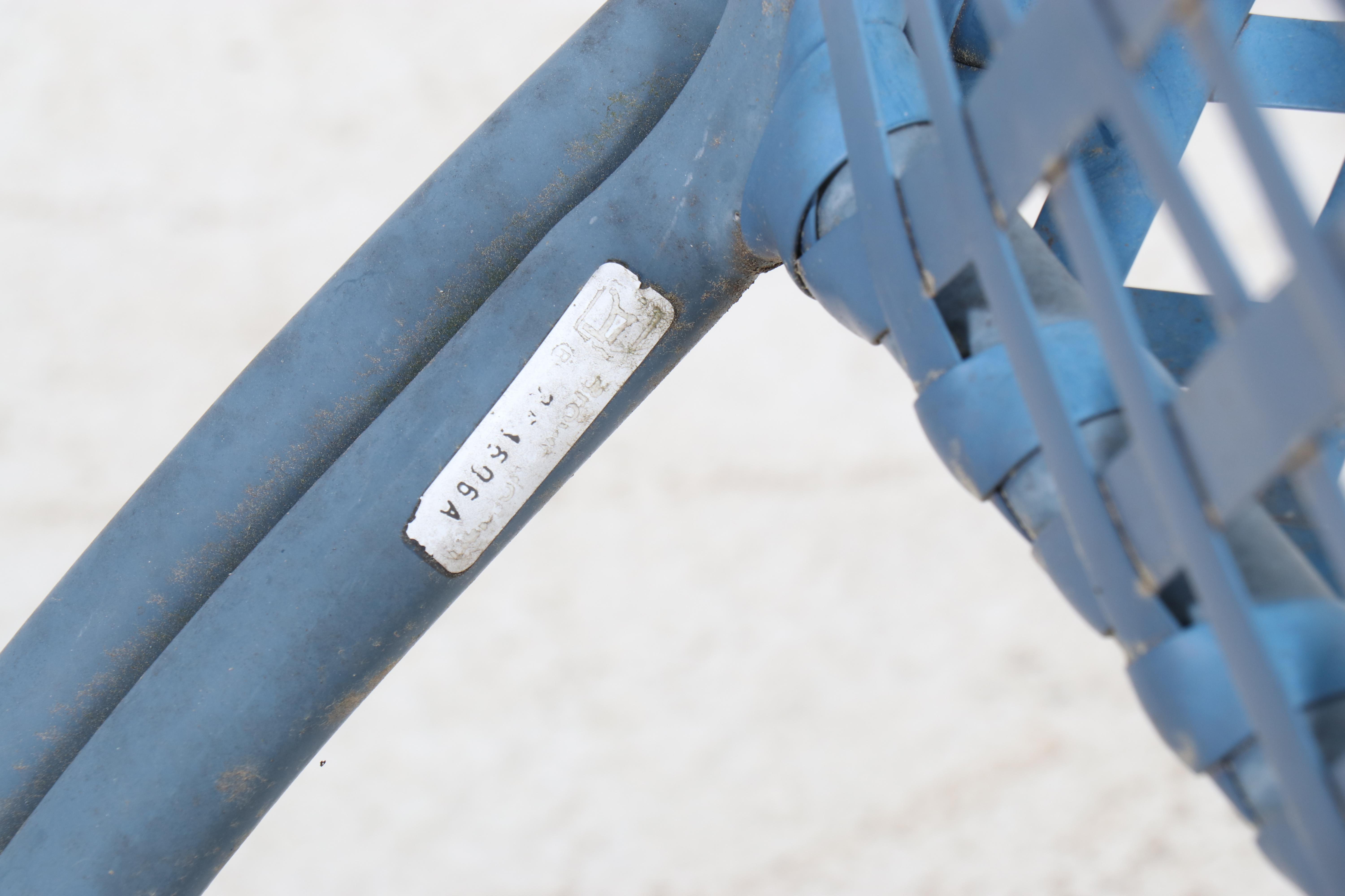 Vintage Brown Jordan Blue Aluminum Patio Chairs with Side Table