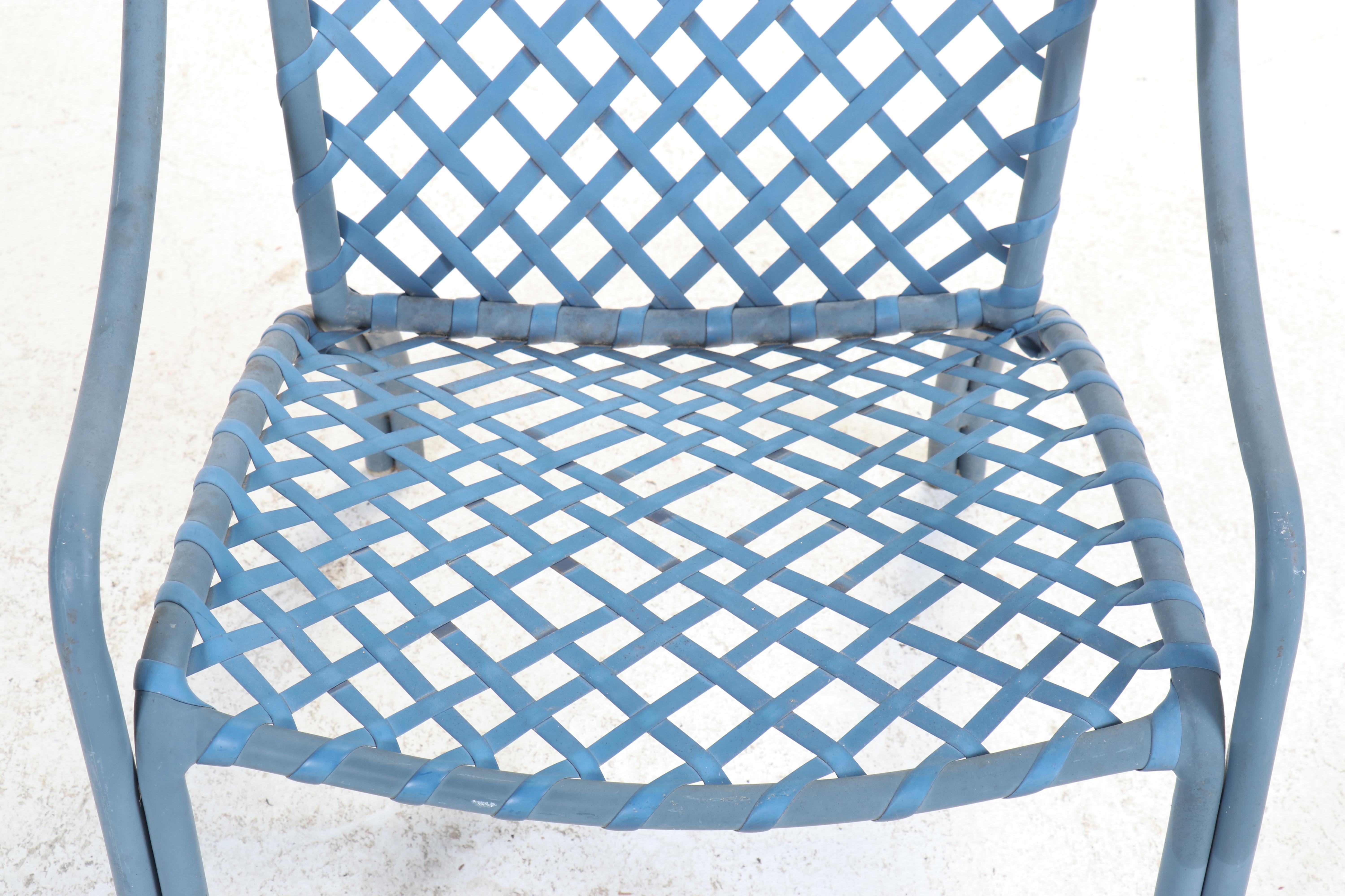 Vintage Brown Jordan Blue Aluminum Patio Chairs with Side Table
