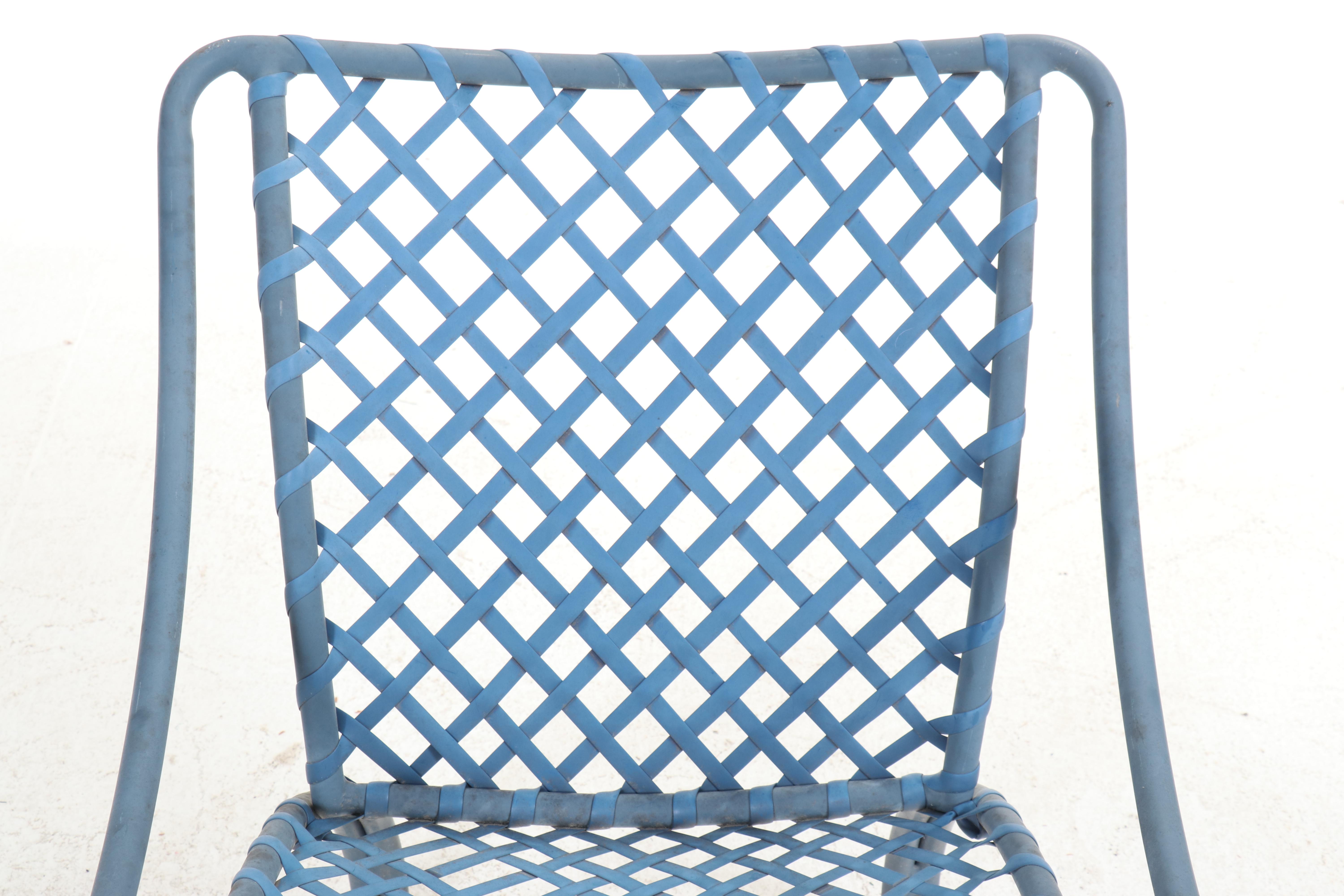 Vintage Brown Jordan Blue Aluminum Patio Chairs with Side Table