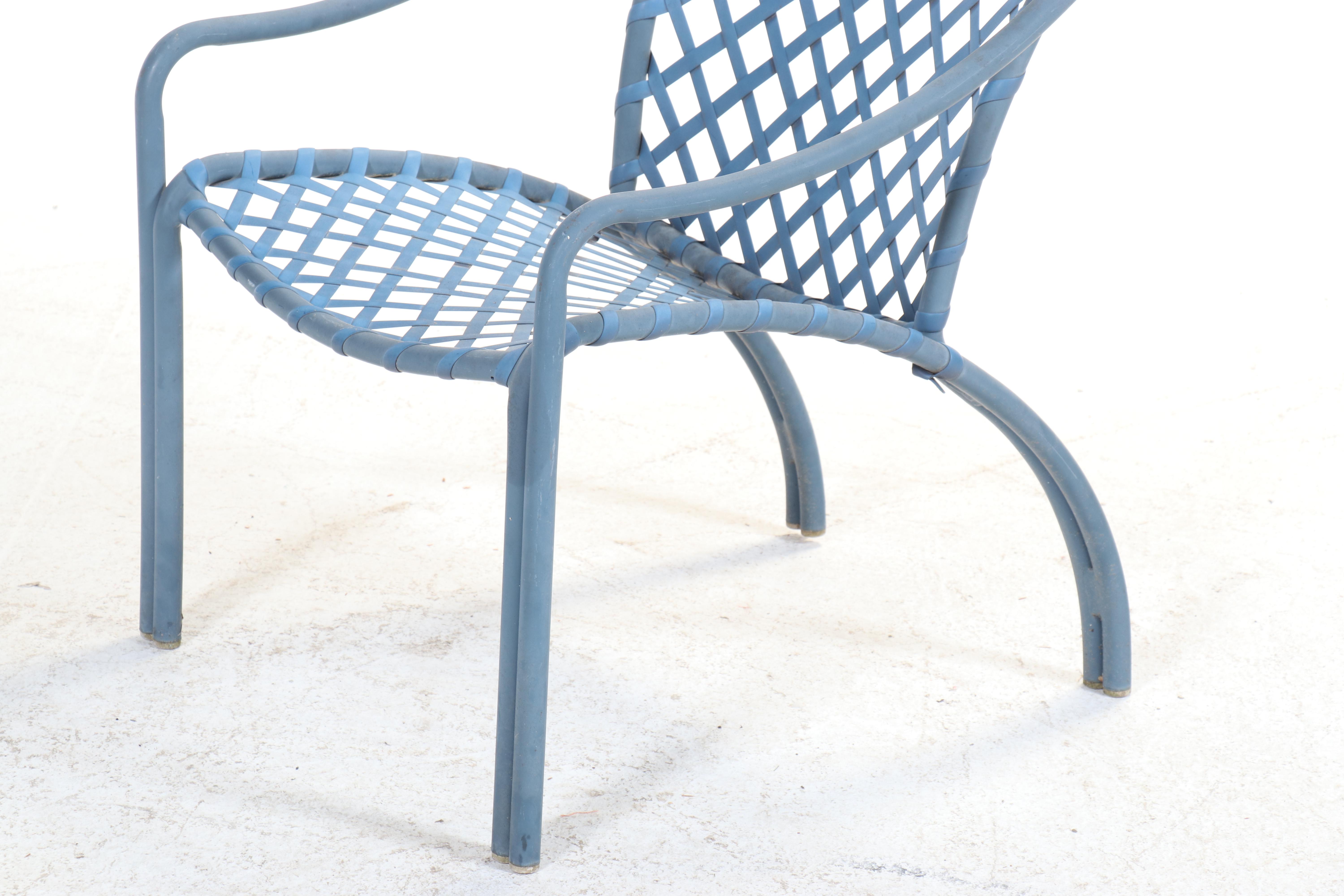 Vintage Brown Jordan Blue Aluminum Patio Chairs with Side Table