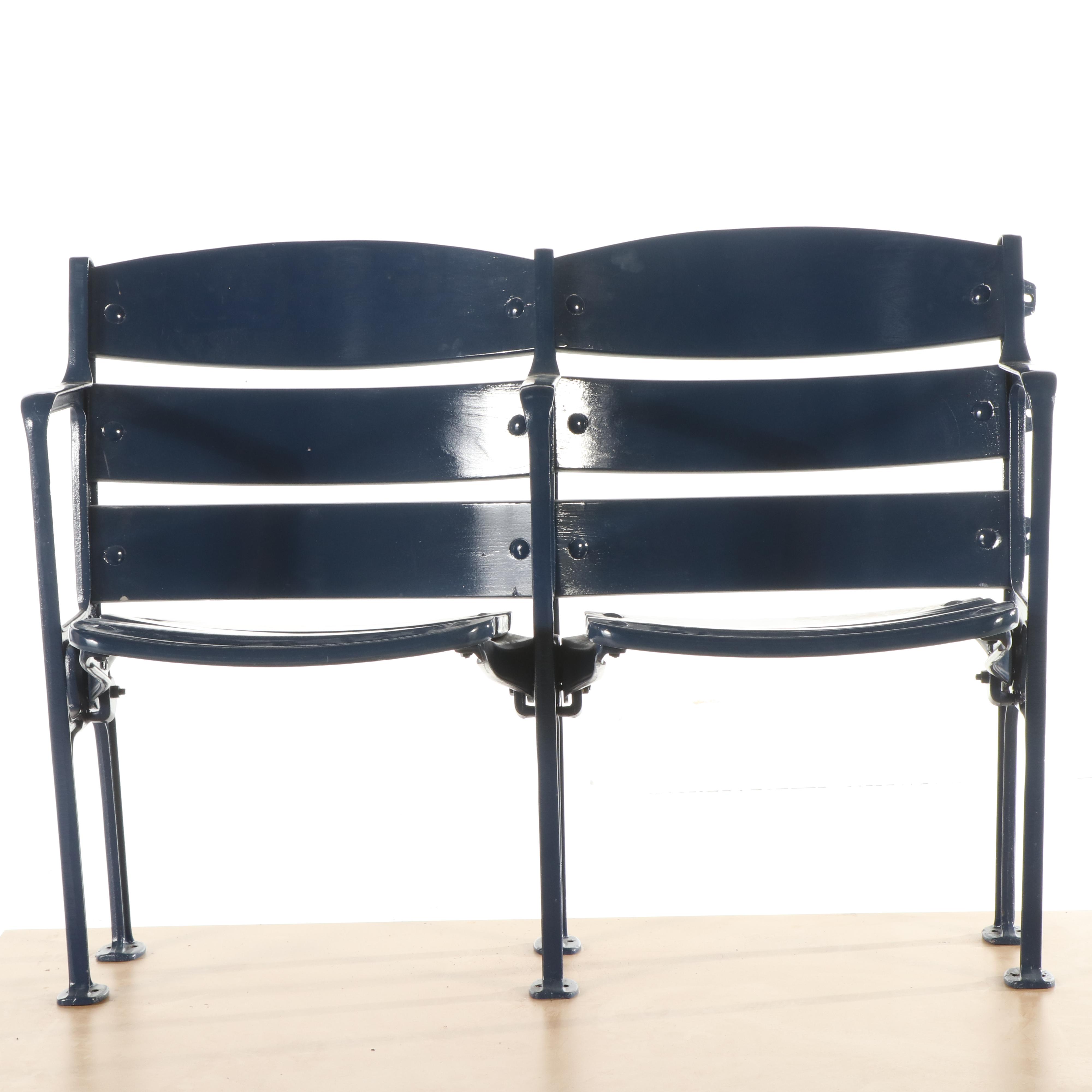 Blue Painted Wood and Metal Stadium Seats on Platform