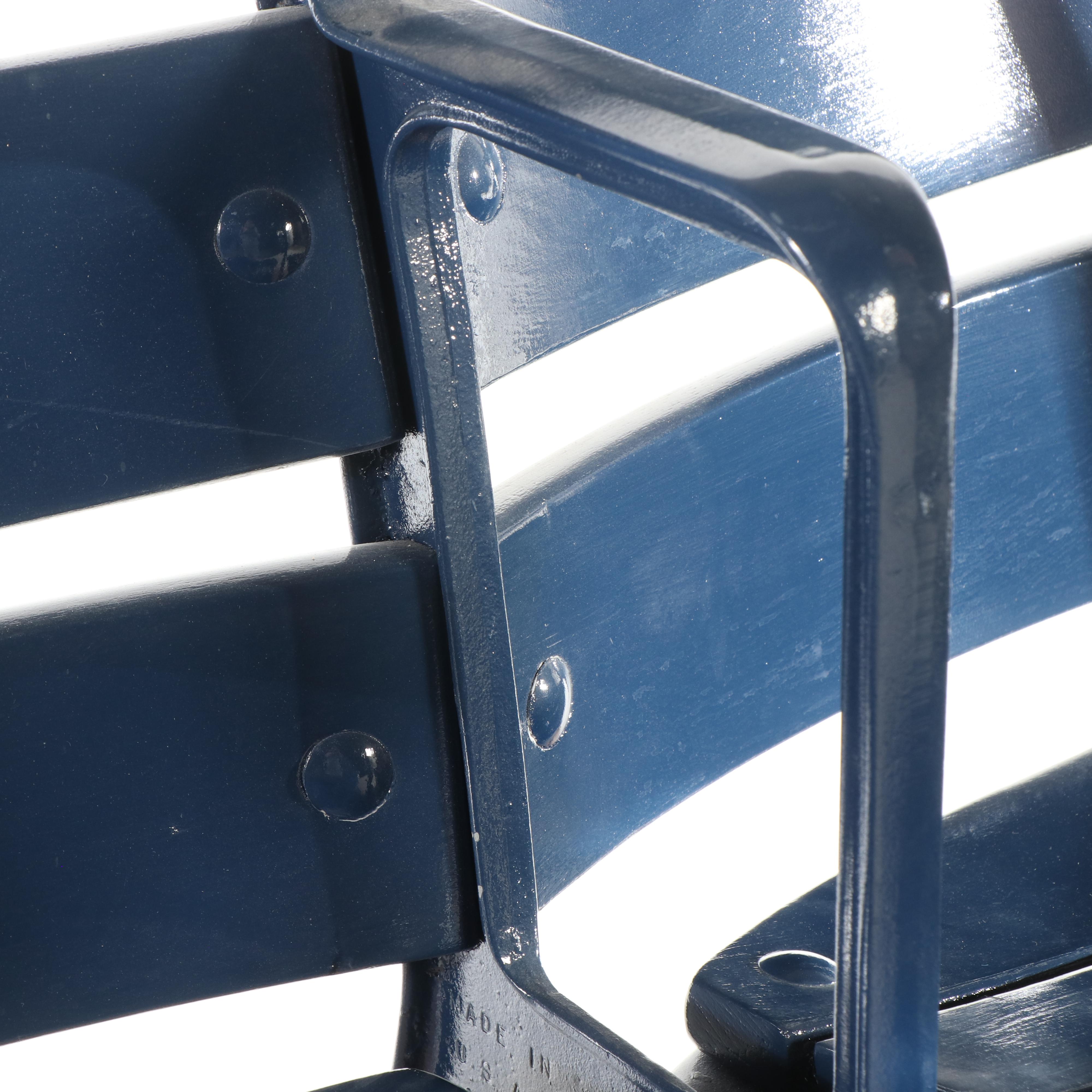 Blue Painted Wood and Metal Stadium Seats on Platform
