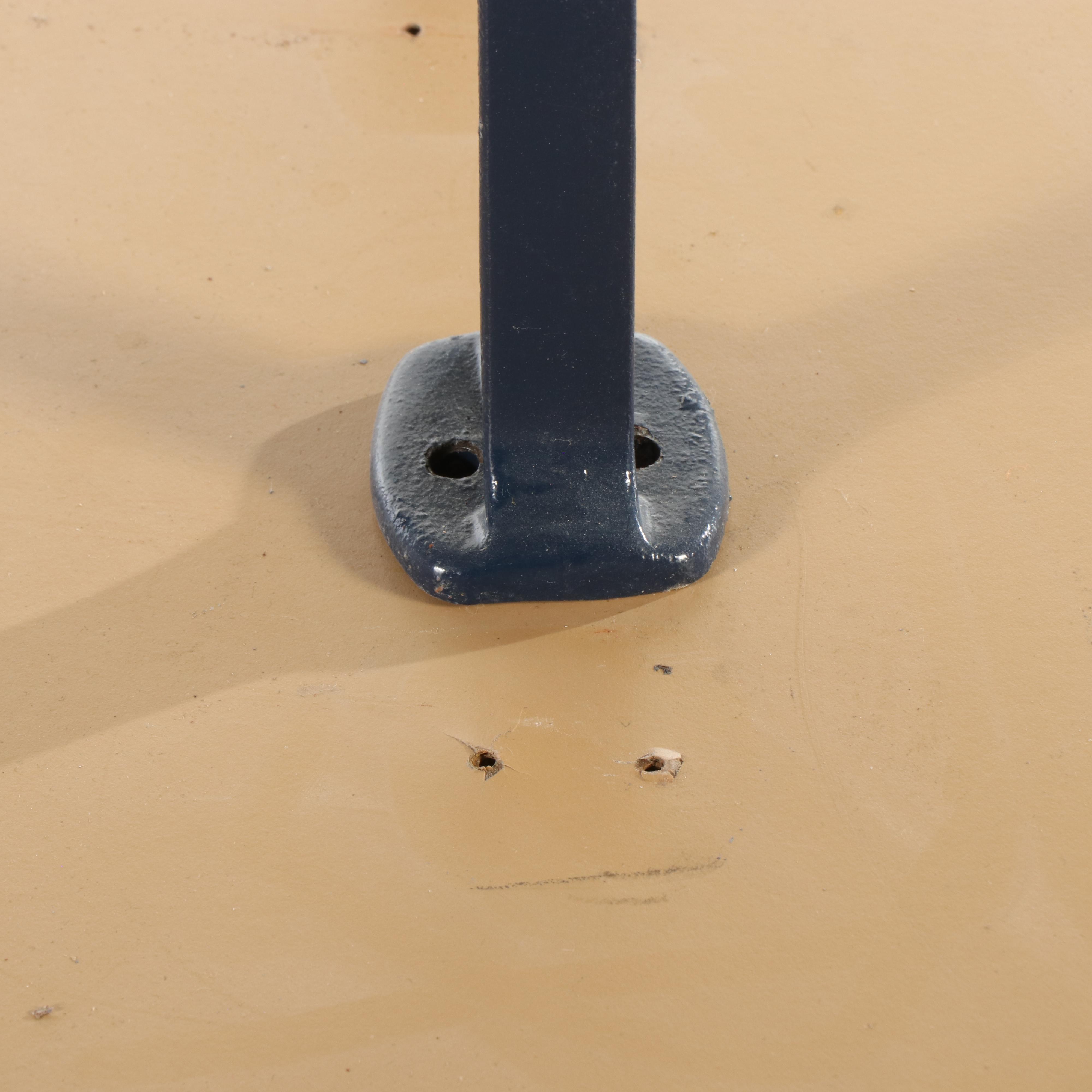 Blue Painted Wood and Metal Stadium Seats on Platform