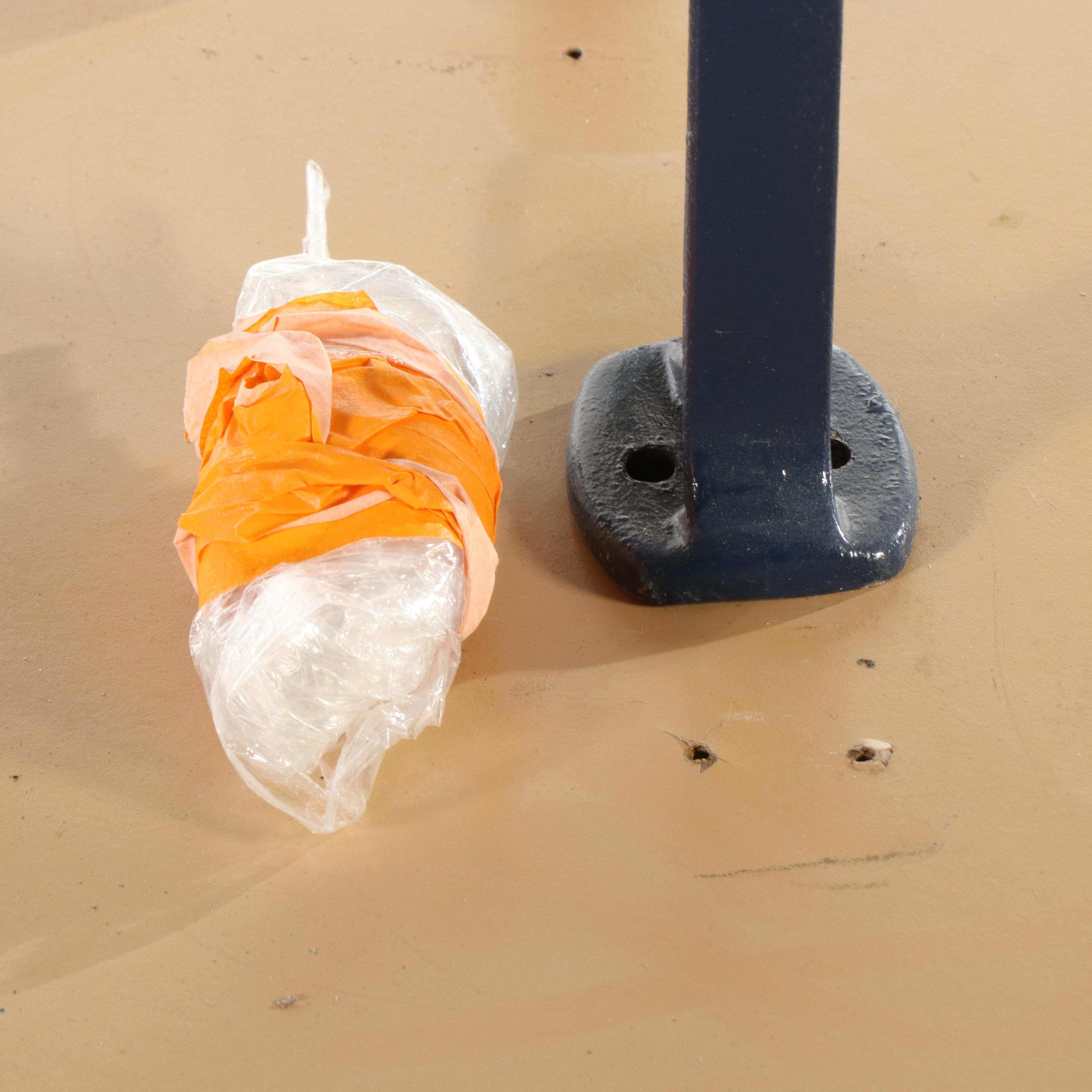 Blue Painted Wood and Metal Stadium Seats on Platform