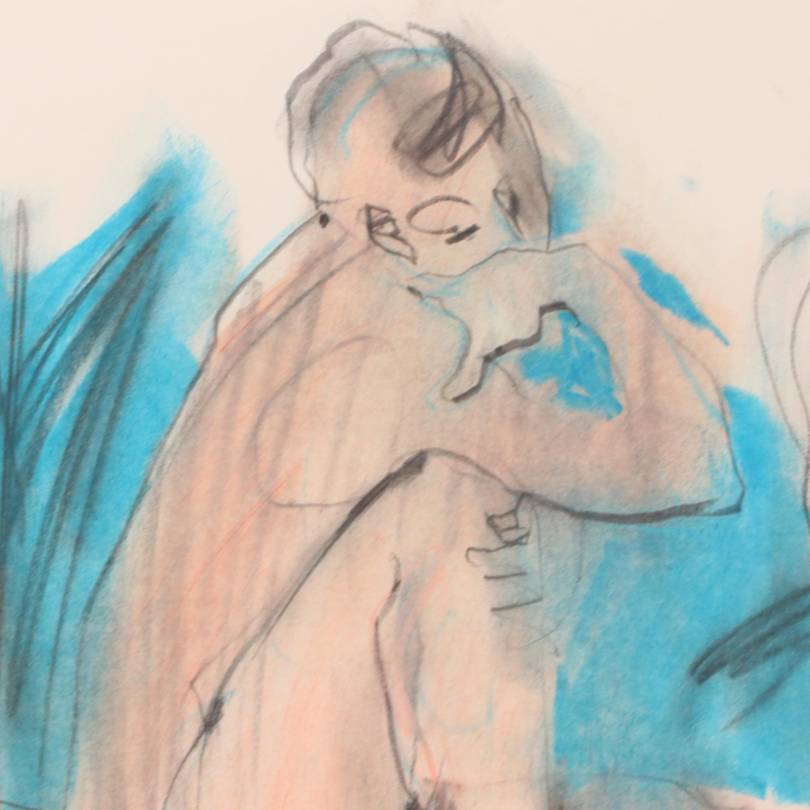 Jack Meanwell Oil Pastel Seated Nude Figural Drawing, 1979