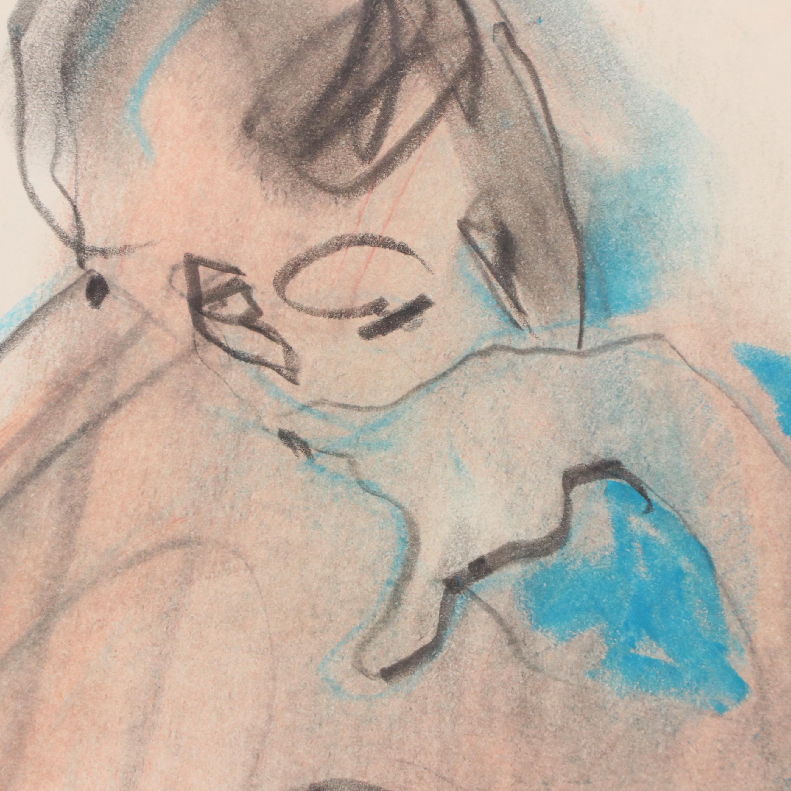 Jack Meanwell Oil Pastel Seated Nude Figural Drawing, 1979