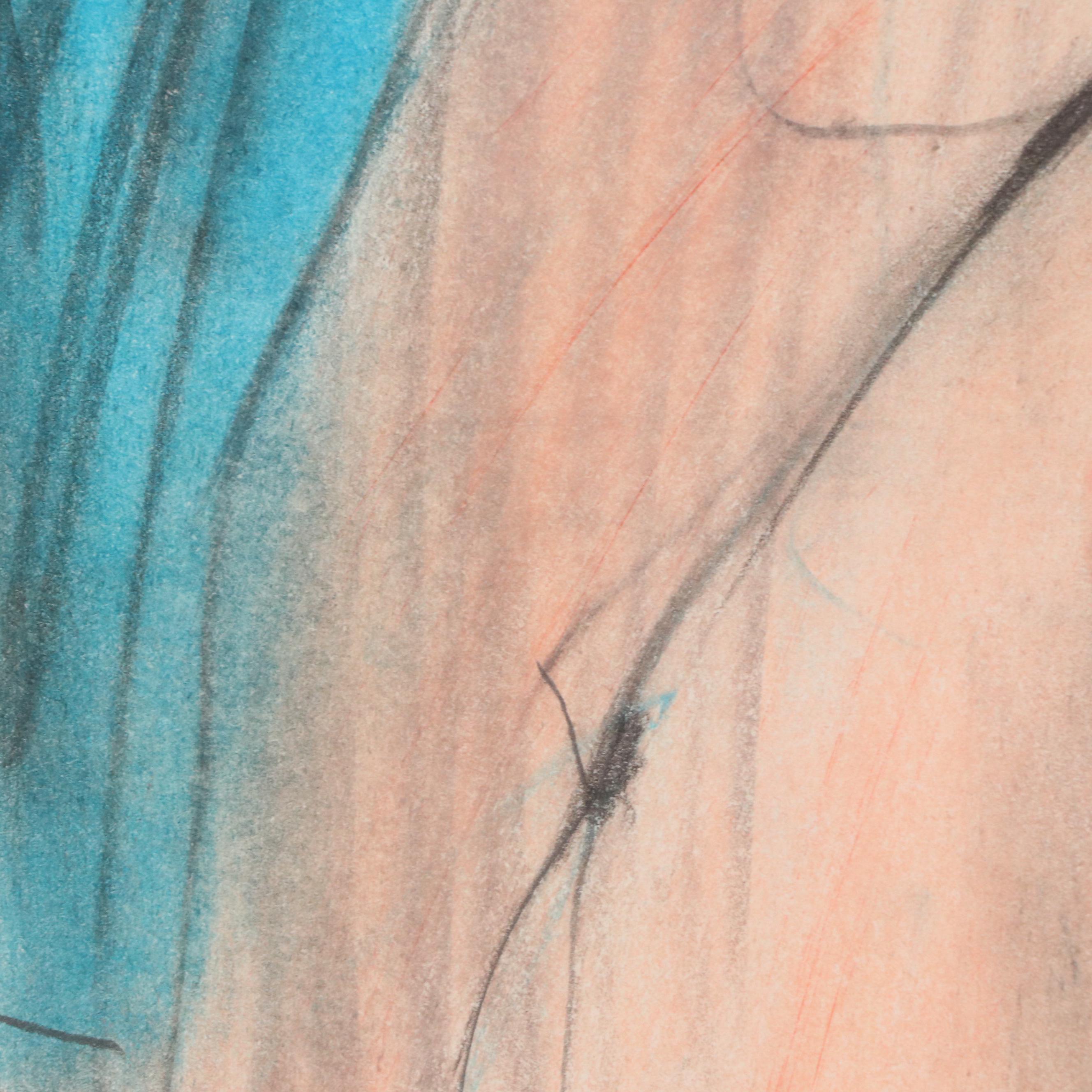 Jack Meanwell Oil Pastel Seated Nude Figural Drawing, 1979