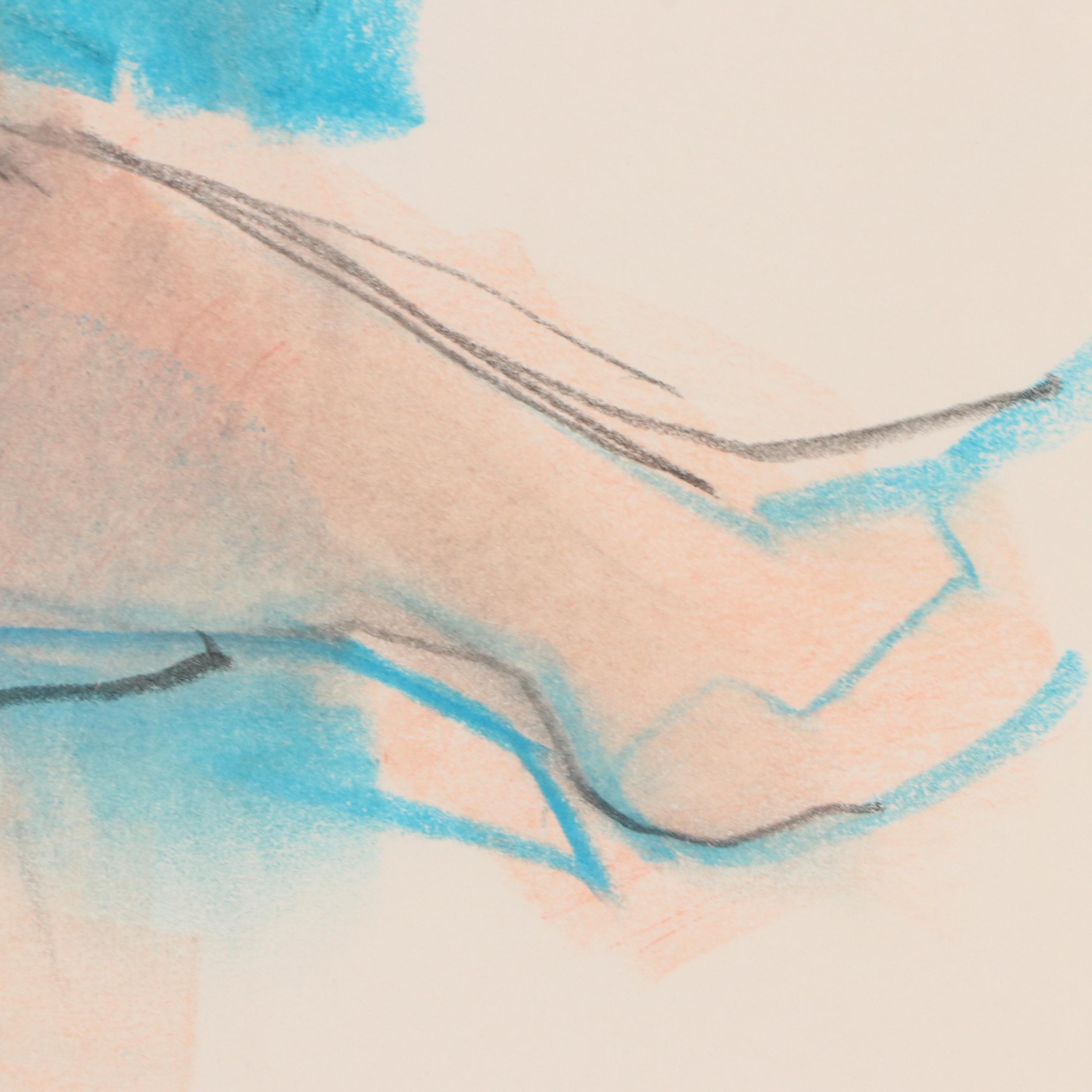 Jack Meanwell Oil Pastel Seated Nude Figural Drawing, 1979